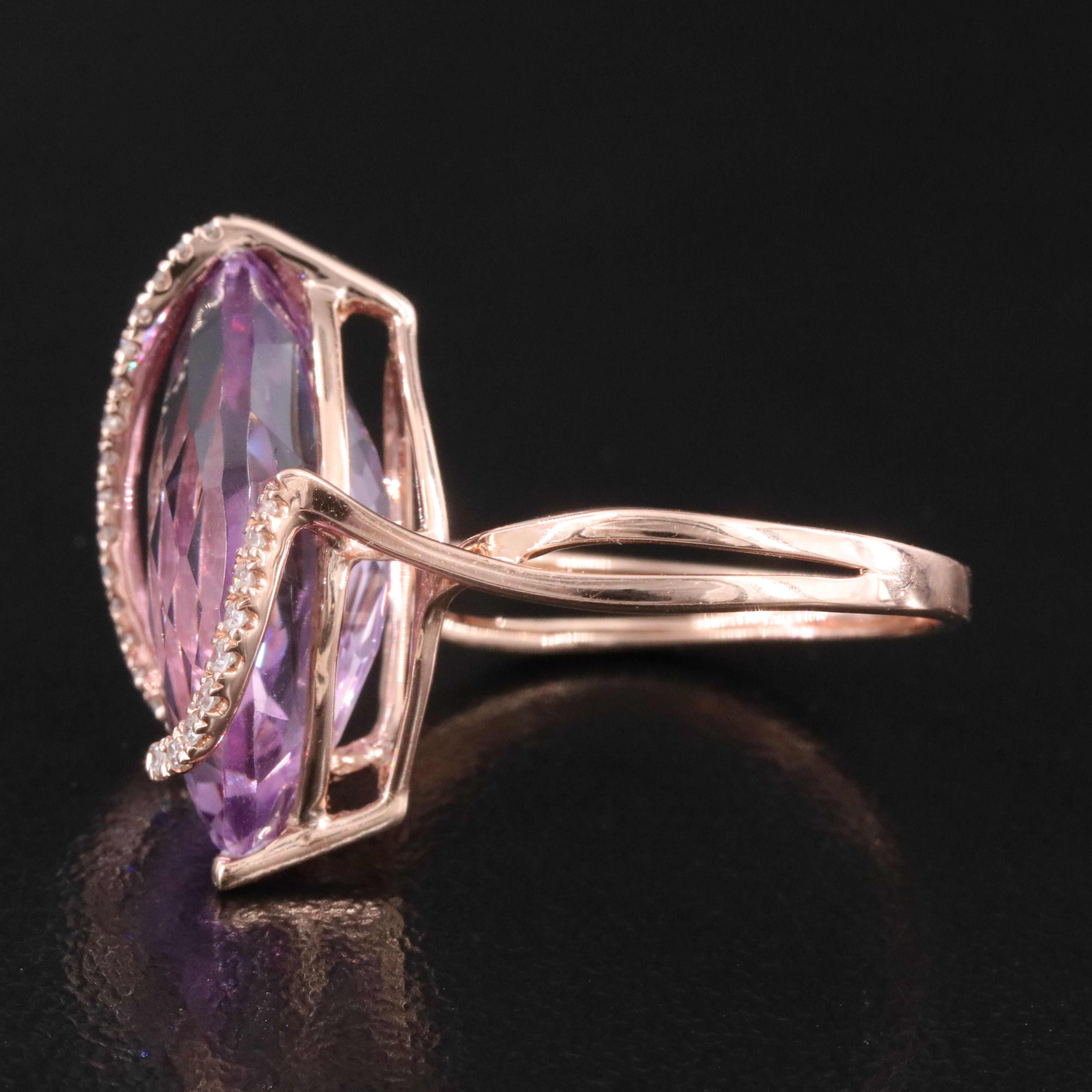 14K Amethyst and Diamond Rose Gold Ring