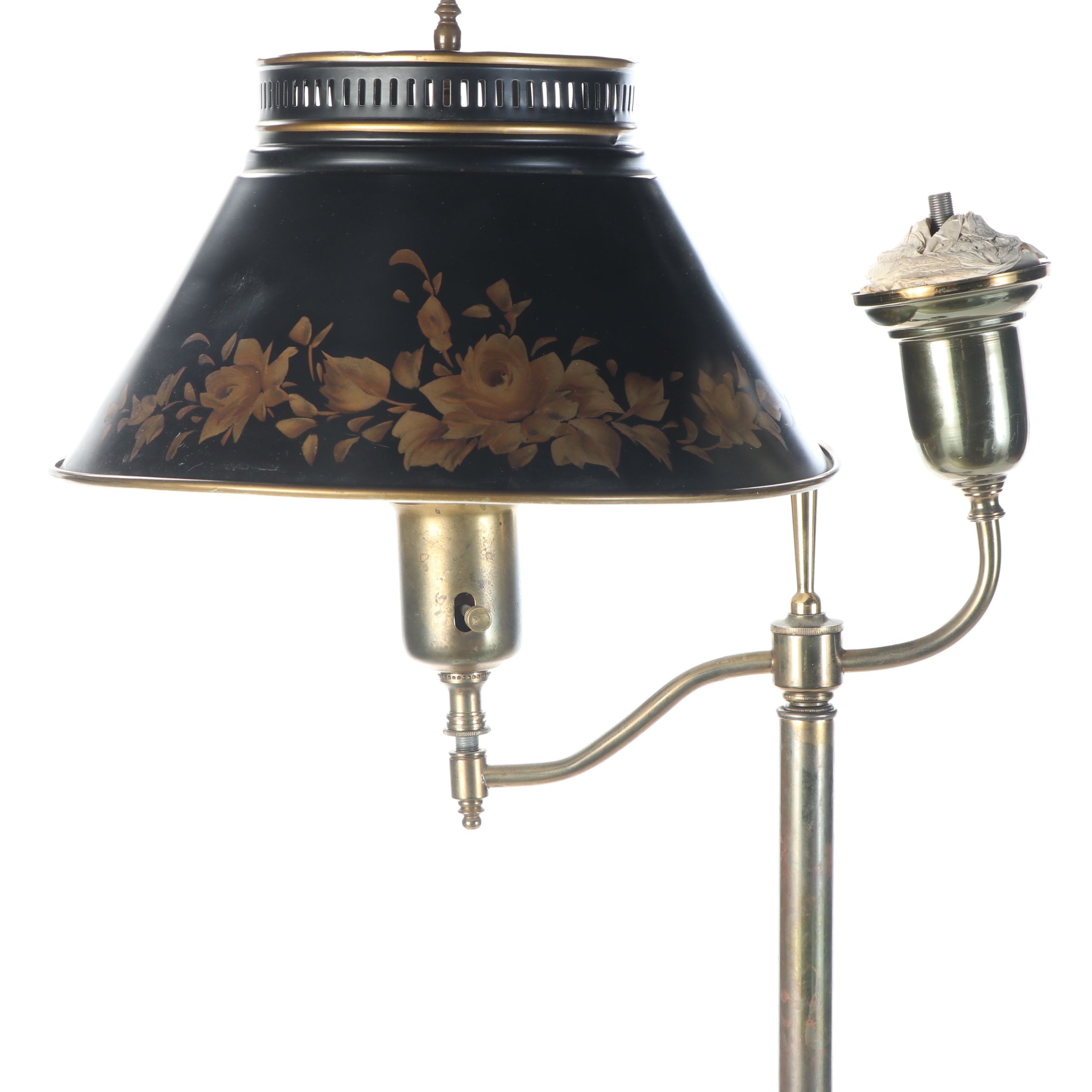 Victorian Student Style Cast Metal Offset Library Floor Lamp, Vintage