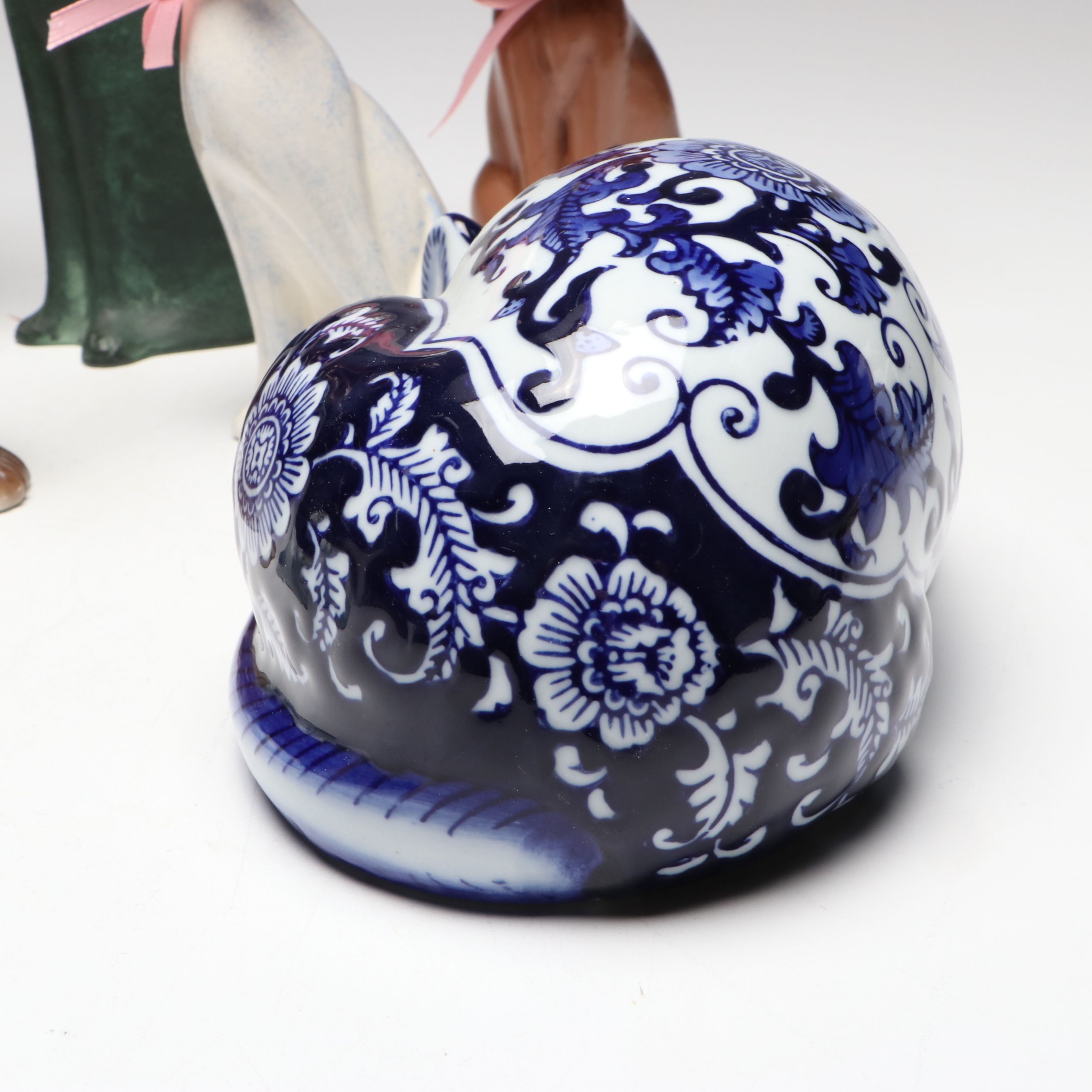 M. Okazaki Porcelain Sleeping Cat, Cast Iron Cat Doorstop and More Cat Figures