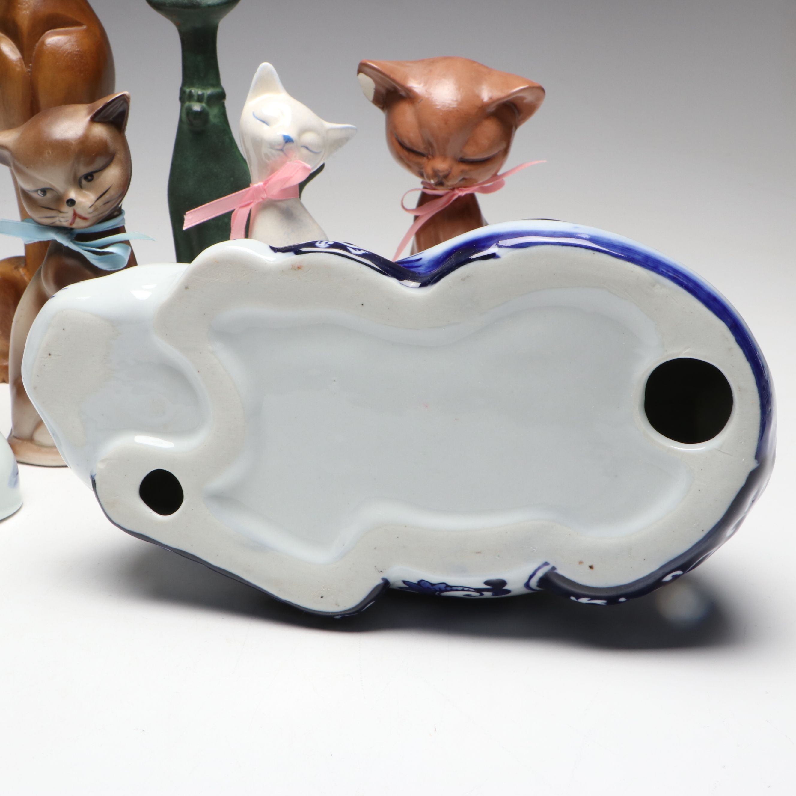 M. Okazaki Porcelain Sleeping Cat, Cast Iron Cat Doorstop and More Cat Figures