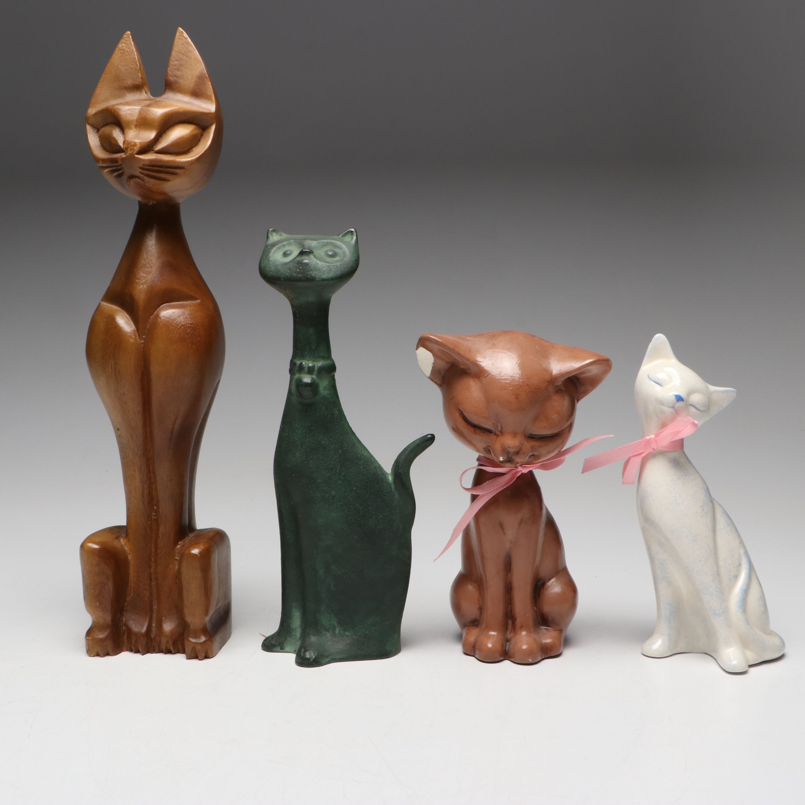 M. Okazaki Porcelain Sleeping Cat, Cast Iron Cat Doorstop and More Cat Figures
