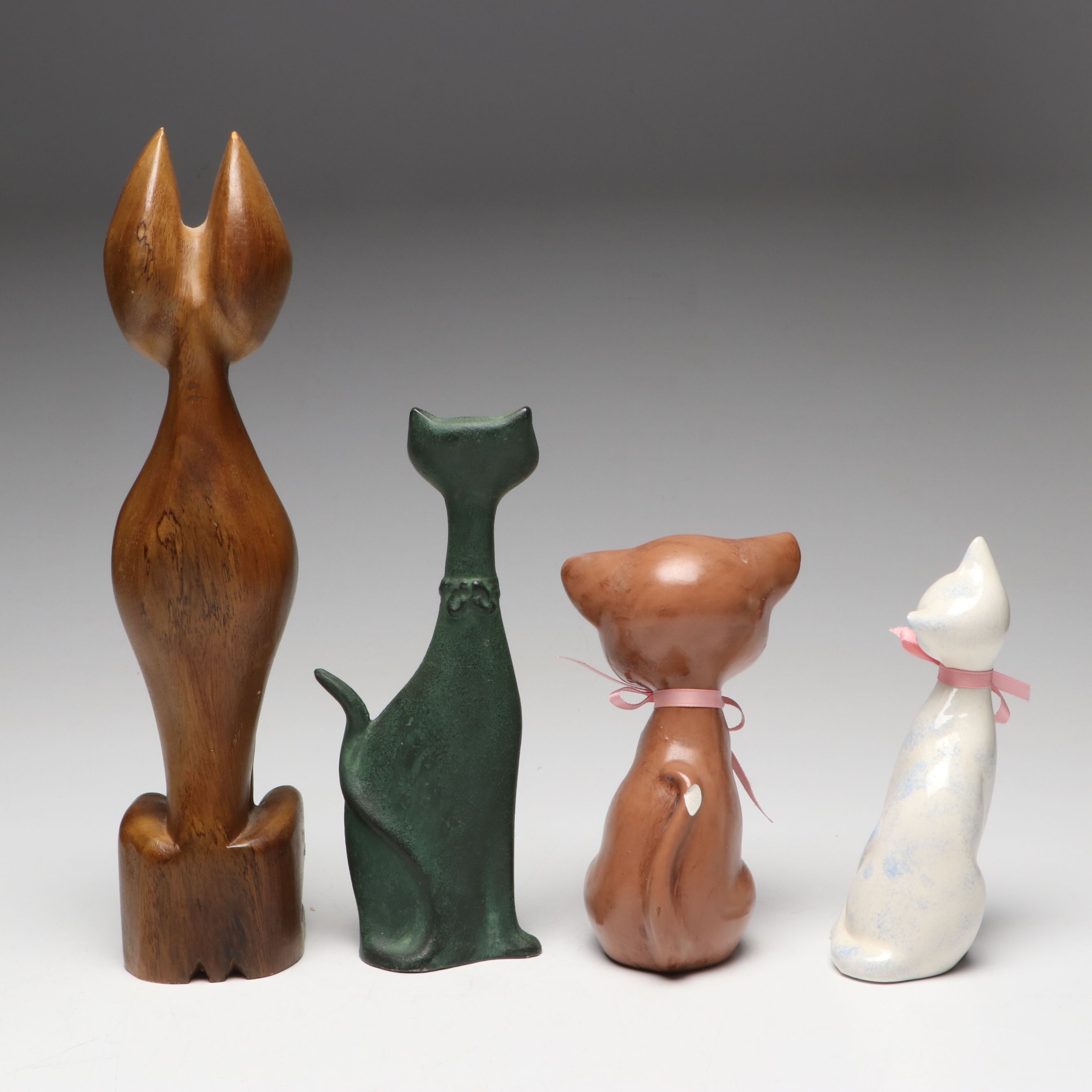 M. Okazaki Porcelain Sleeping Cat, Cast Iron Cat Doorstop and More Cat Figures