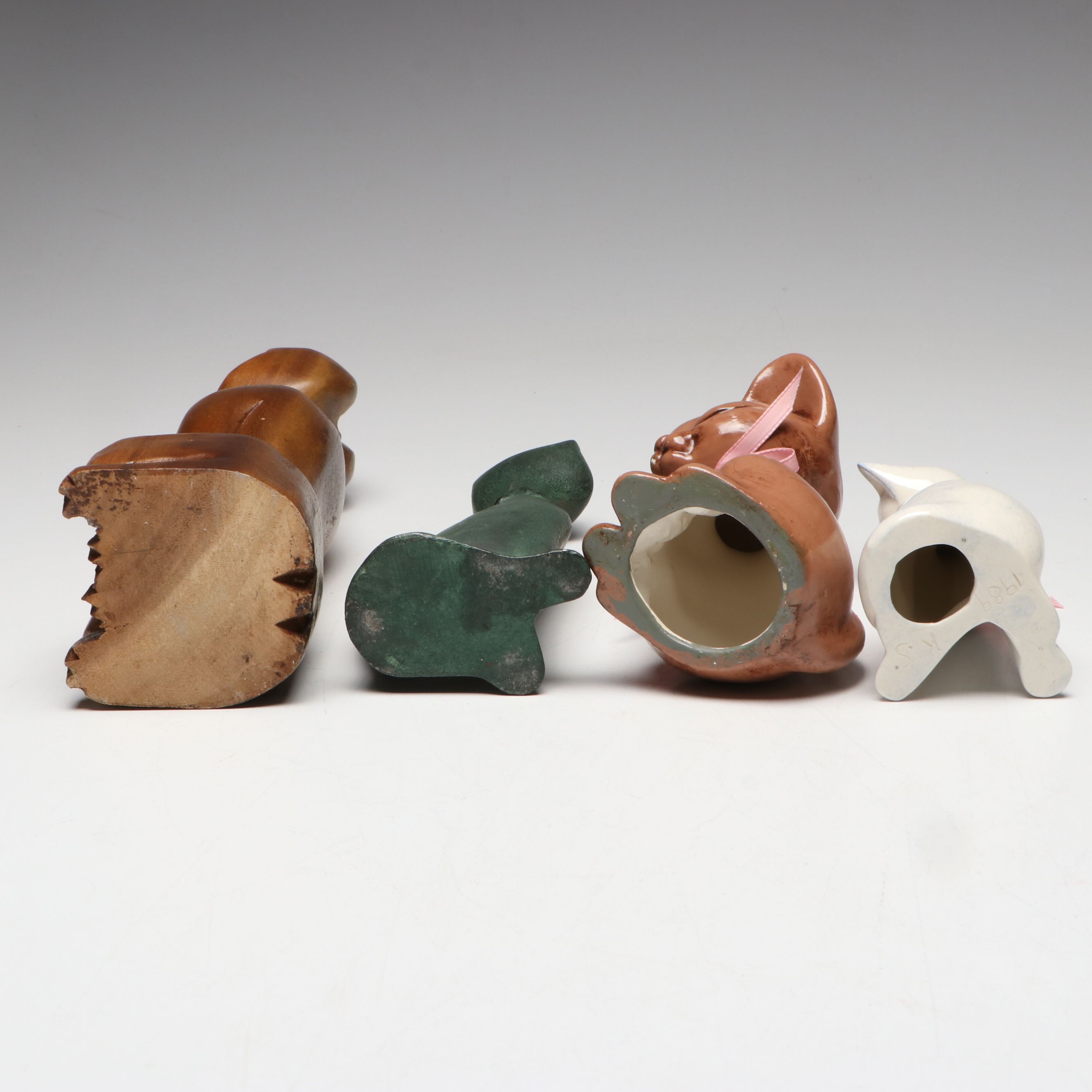 M. Okazaki Porcelain Sleeping Cat, Cast Iron Cat Doorstop and More Cat Figures