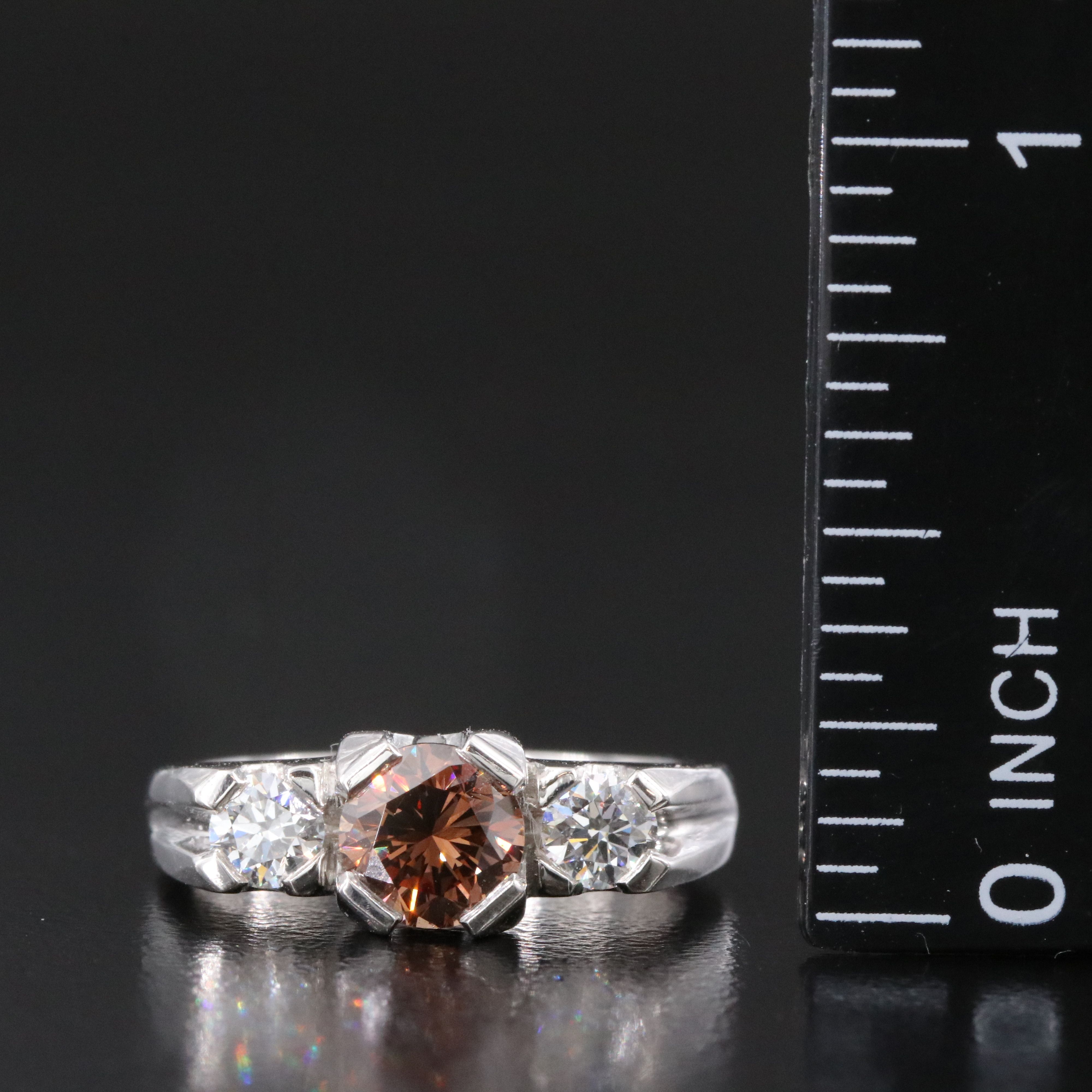 Platinum 1.28 CTW Diamond Three Stone Ring Including Fancy Brown Center