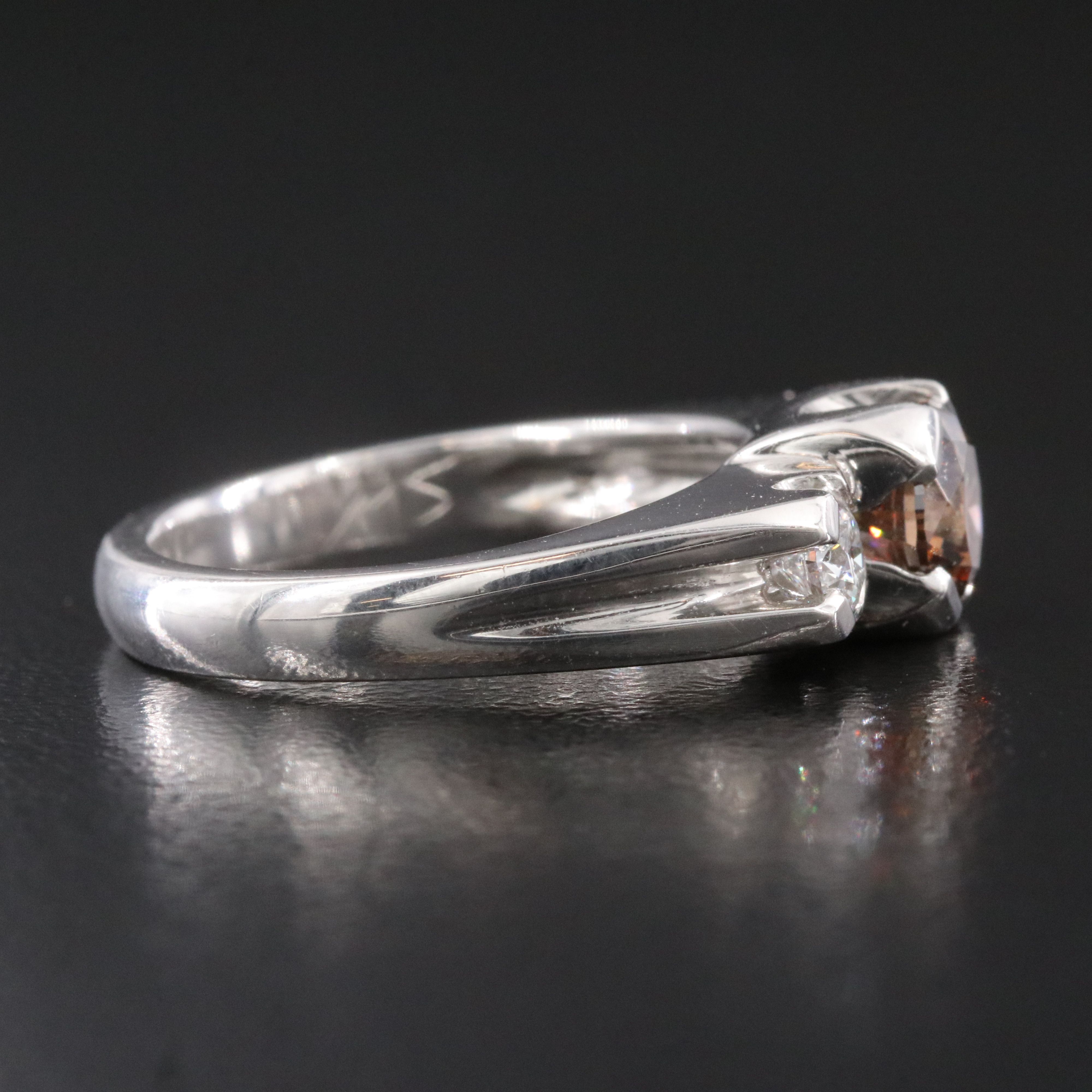 Platinum 1.28 CTW Diamond Three Stone Ring Including Fancy Brown Center