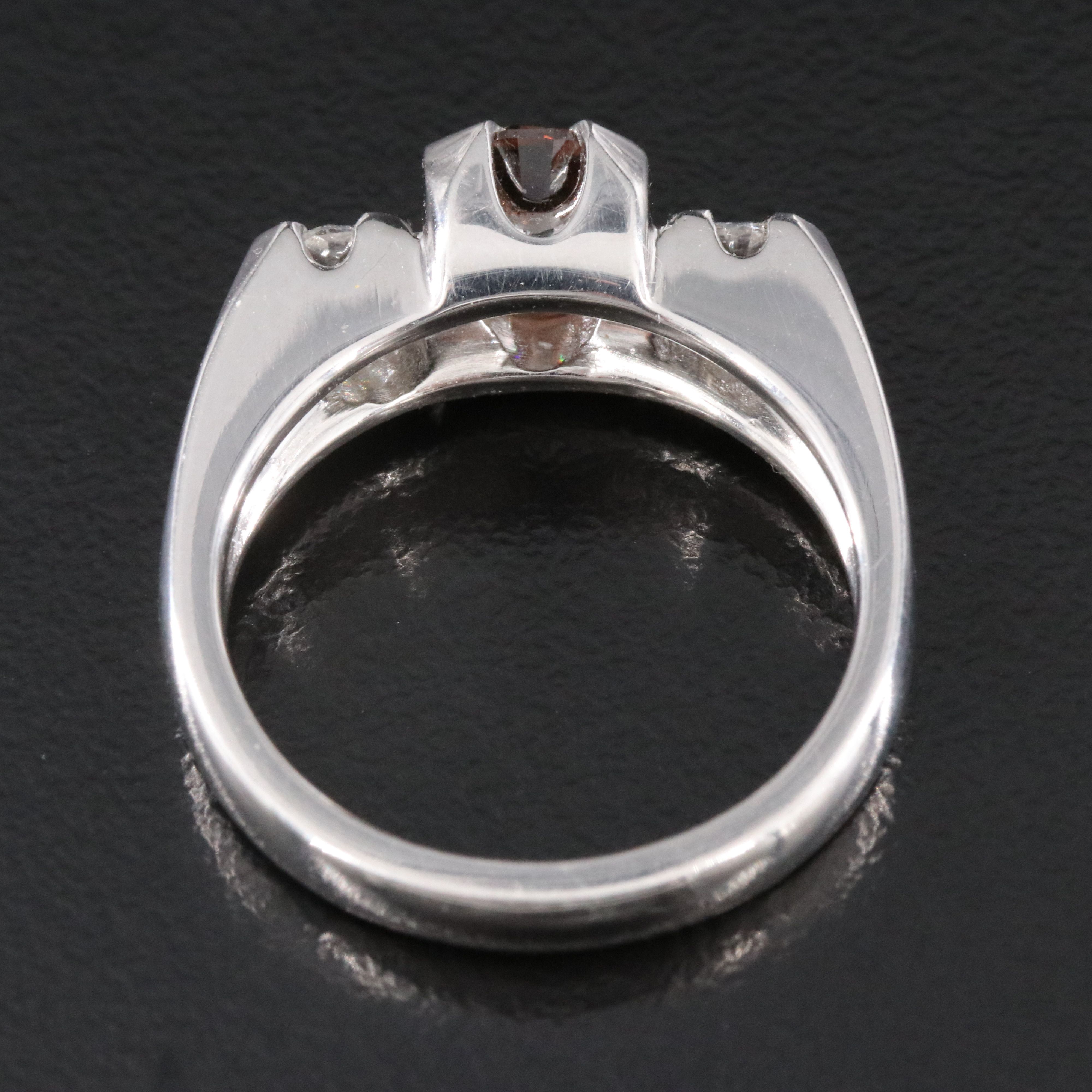 Platinum 1.28 CTW Diamond Three Stone Ring Including Fancy Brown Center