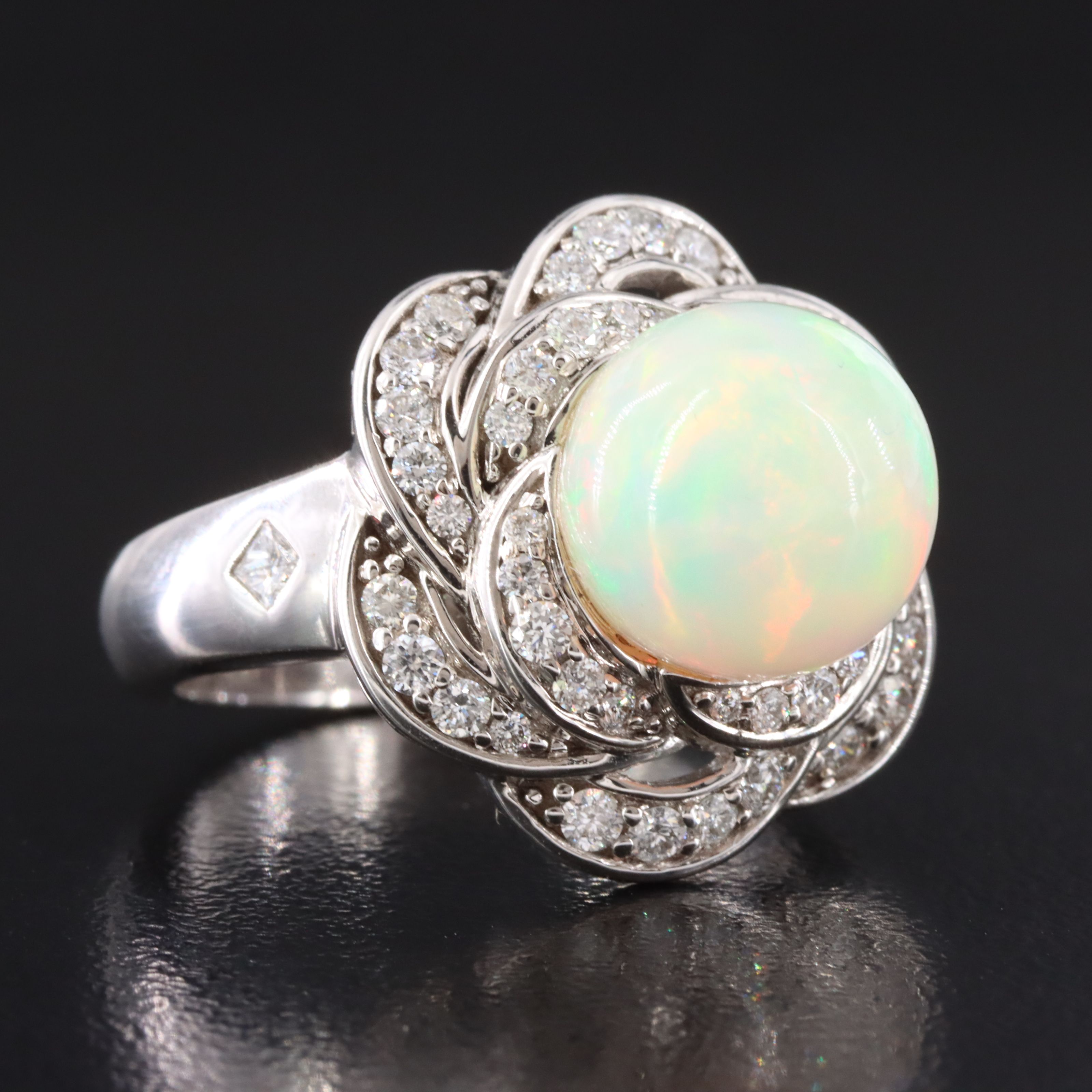 Chromia 18K Opal and Diamond Flower Ring