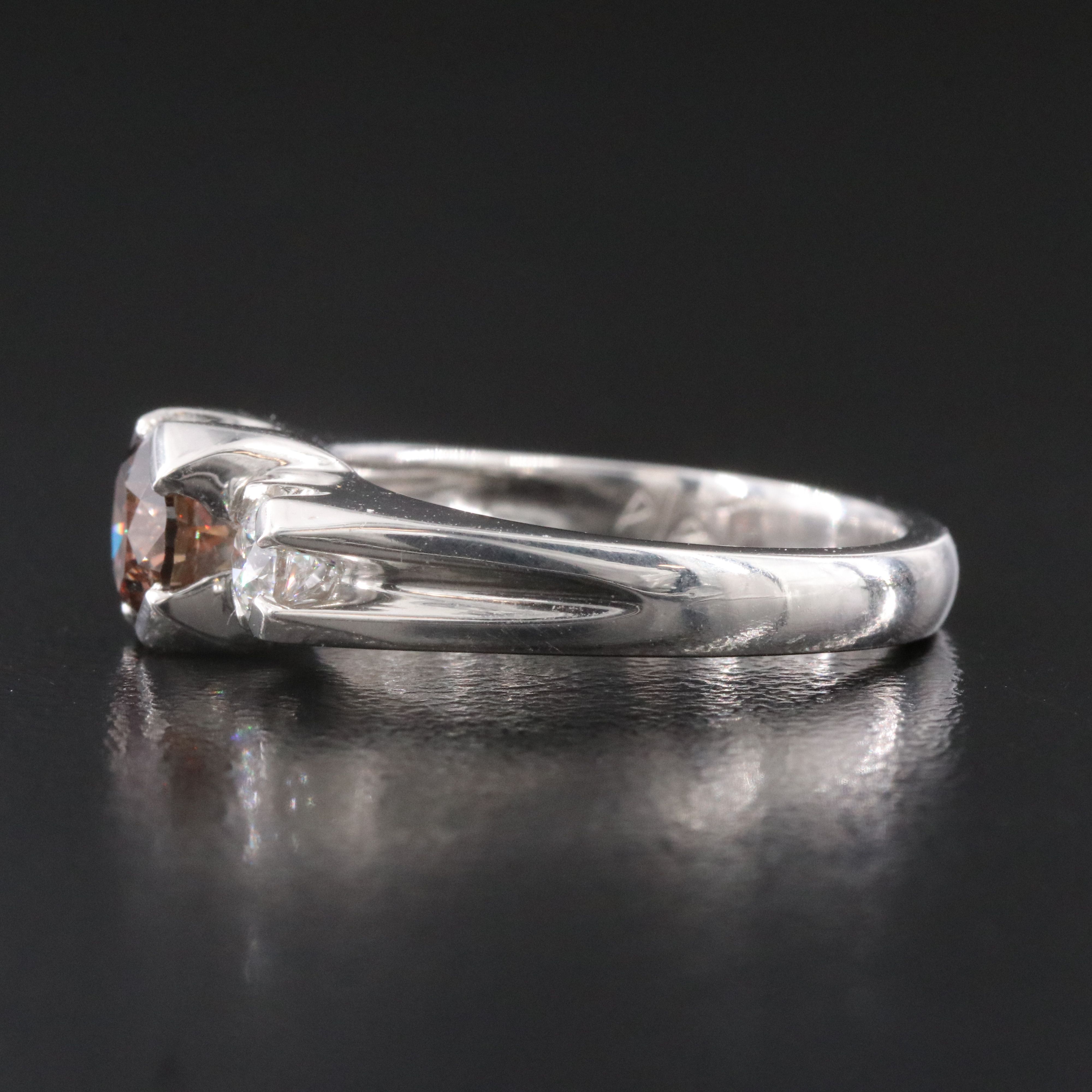 Platinum 1.28 CTW Diamond Three Stone Ring Including Fancy Brown Center