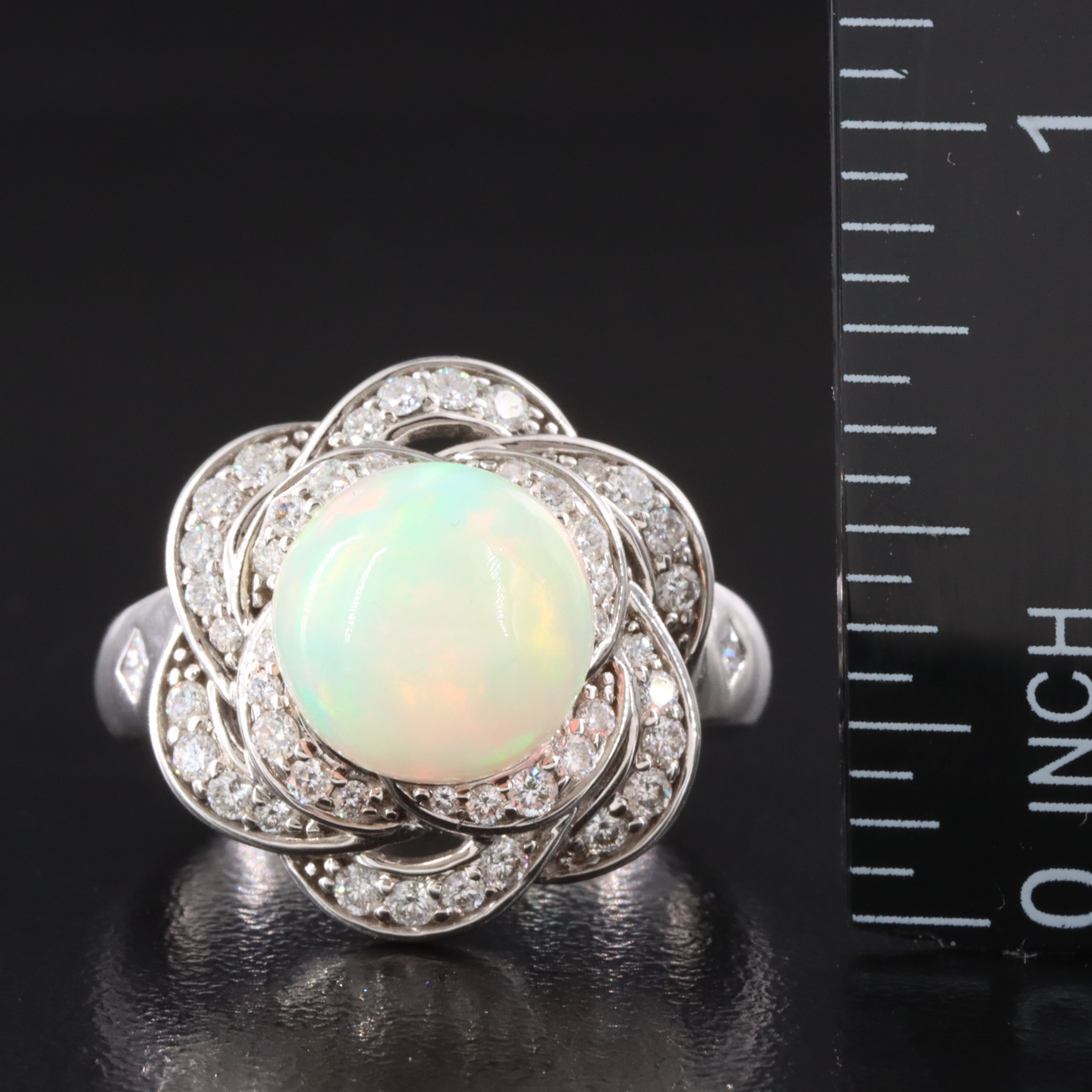 Chromia 18K Opal and Diamond Flower Ring