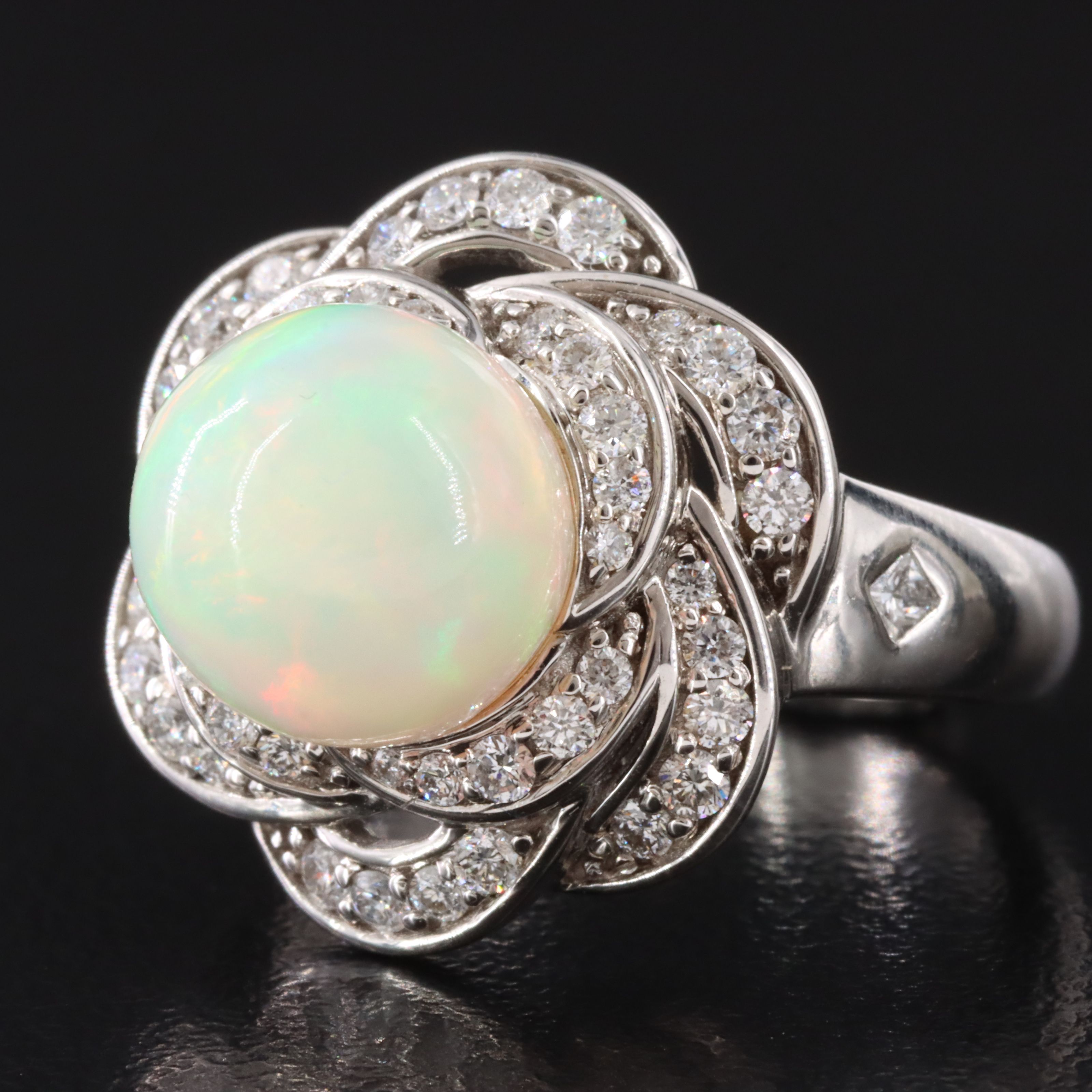 Chromia 18K Opal and Diamond Flower Ring