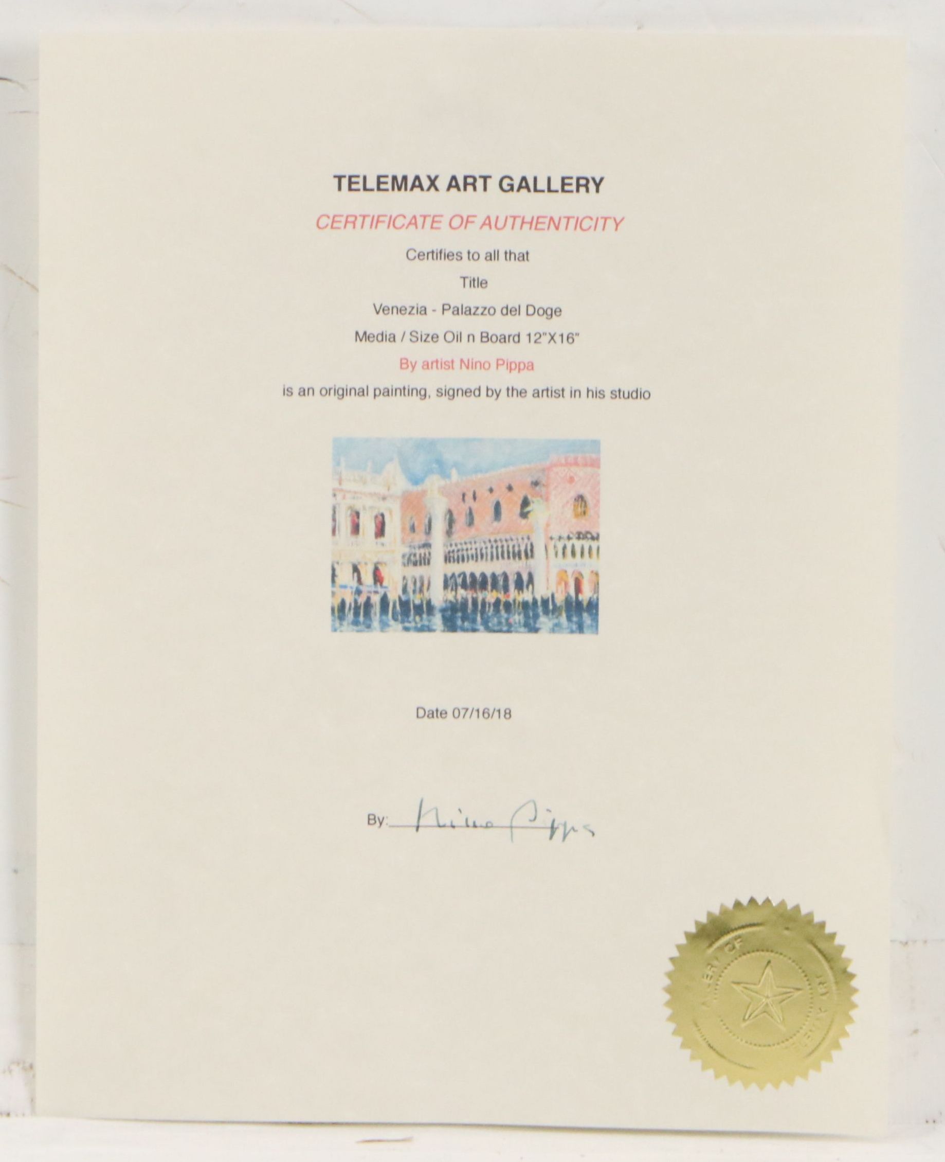 Nino Pippa Oil Painting "Venezia - Palazzo del Doge," 2018