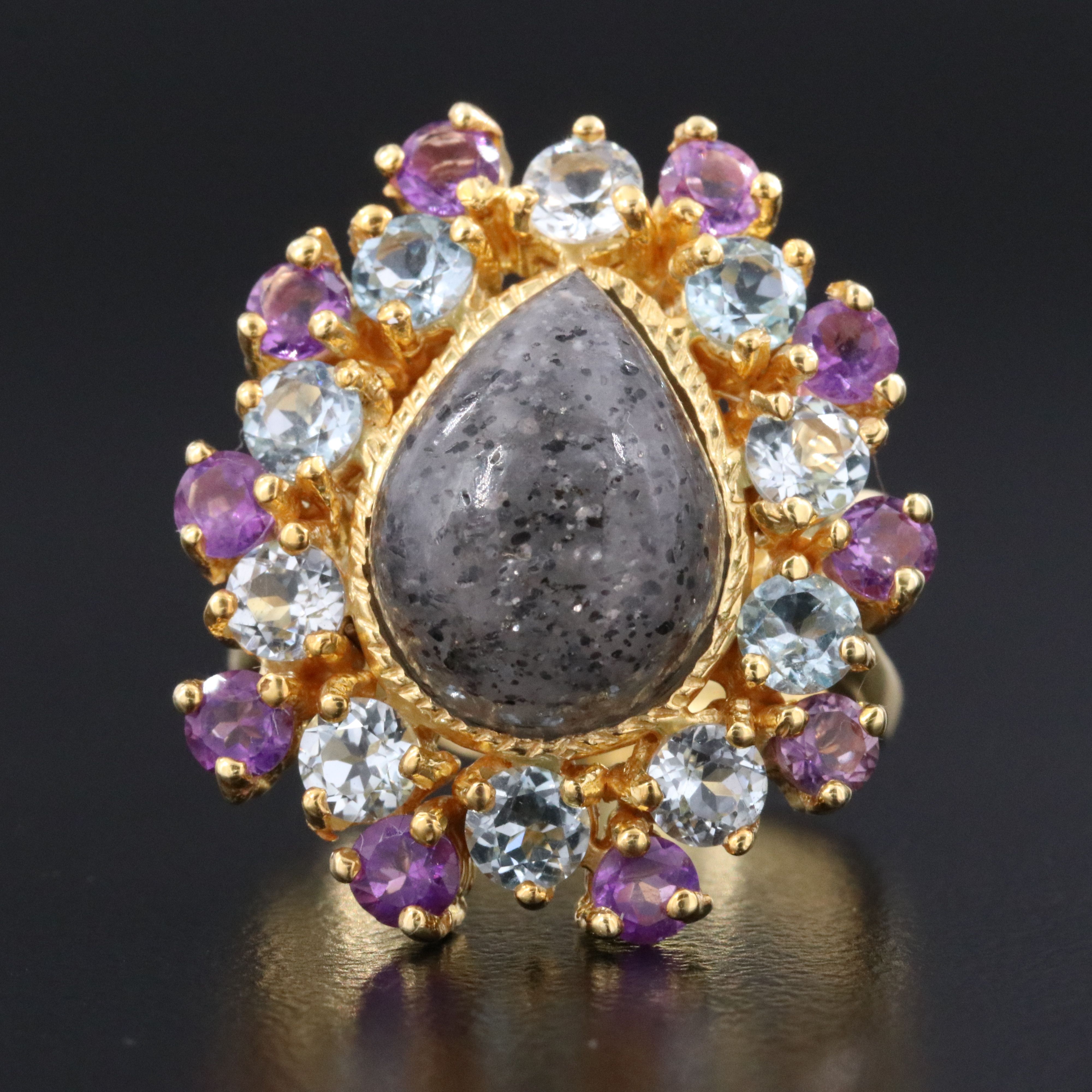 Sterling Quartz, Topaz and Amethyst  Ring