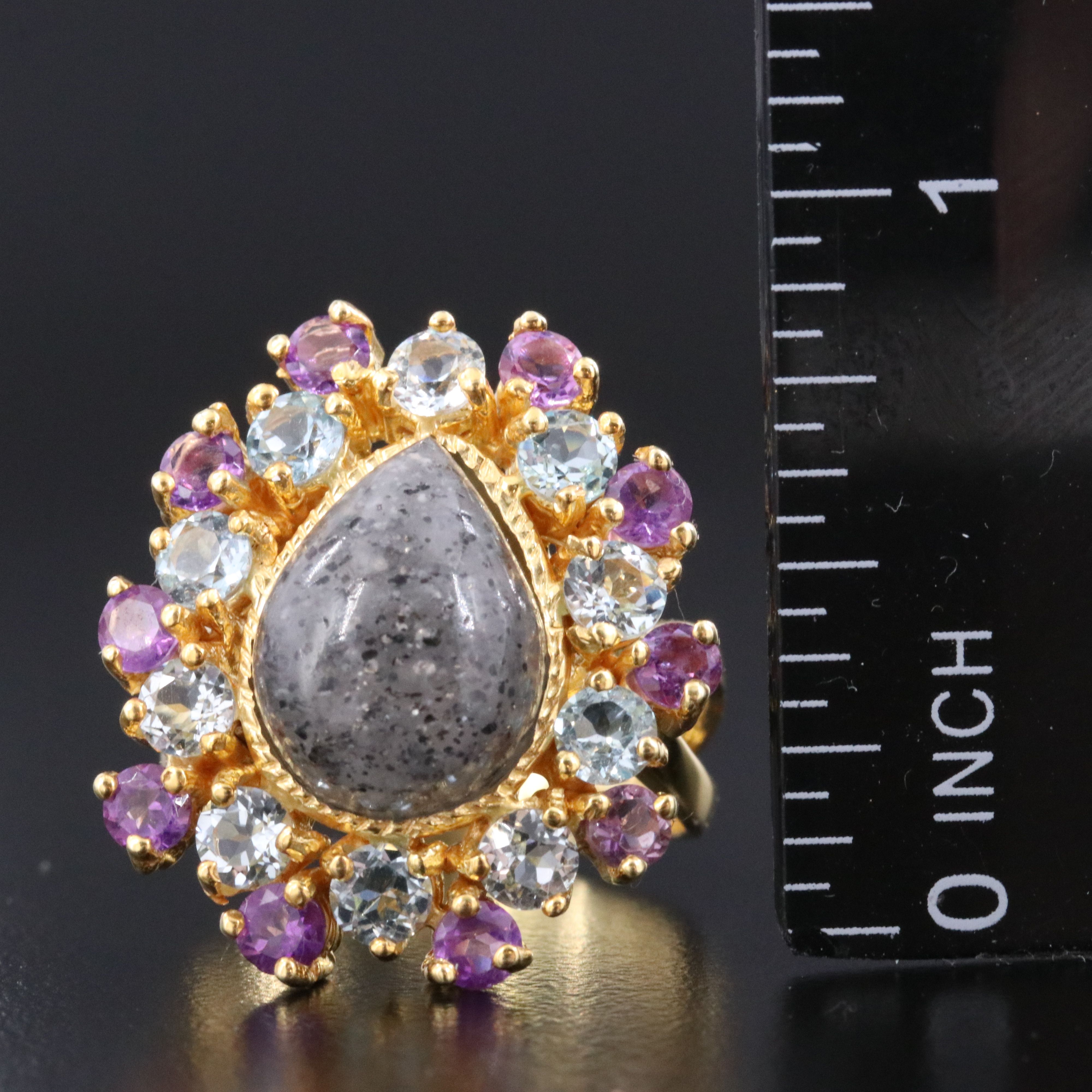 Sterling Quartz, Topaz and Amethyst  Ring
