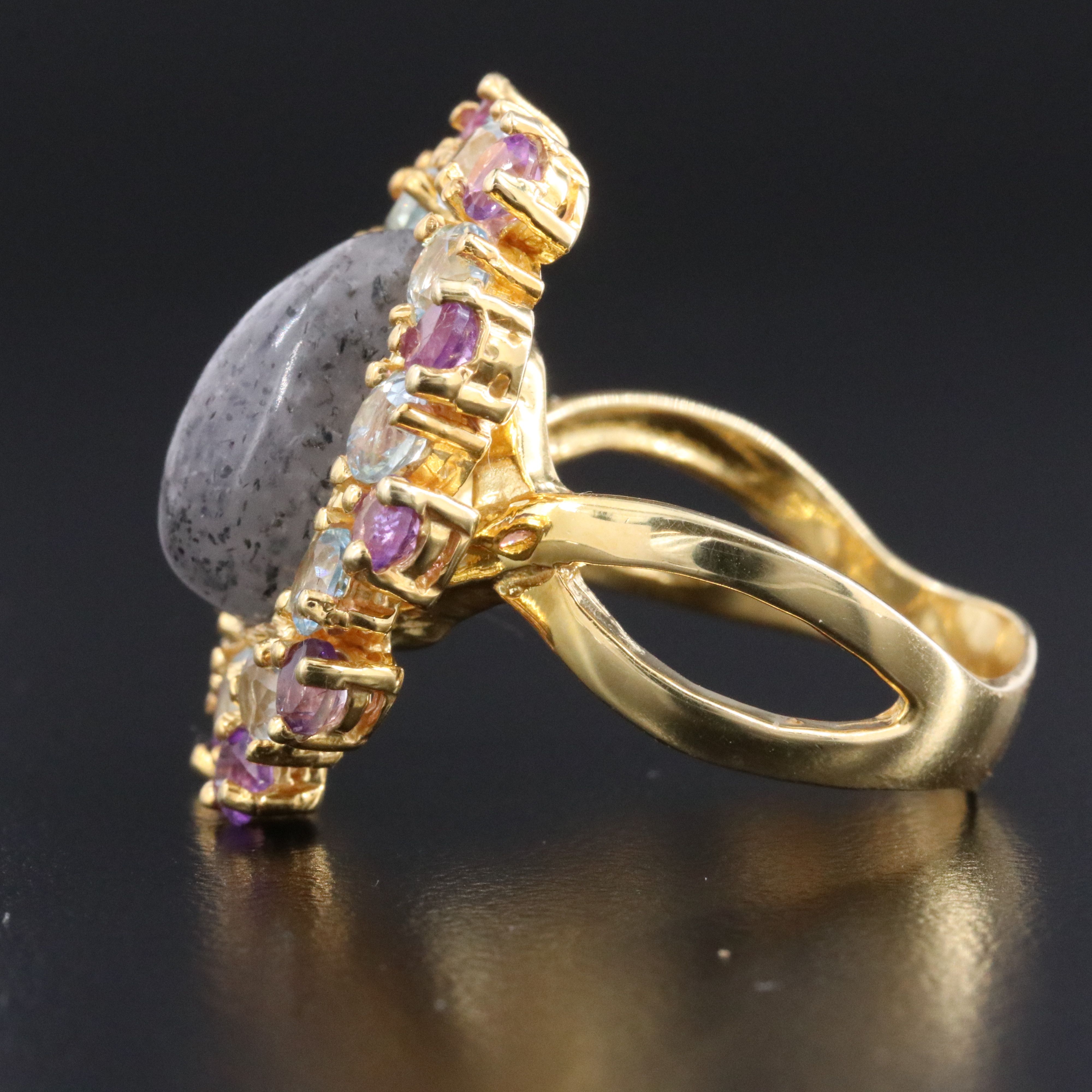Sterling Quartz, Topaz and Amethyst  Ring