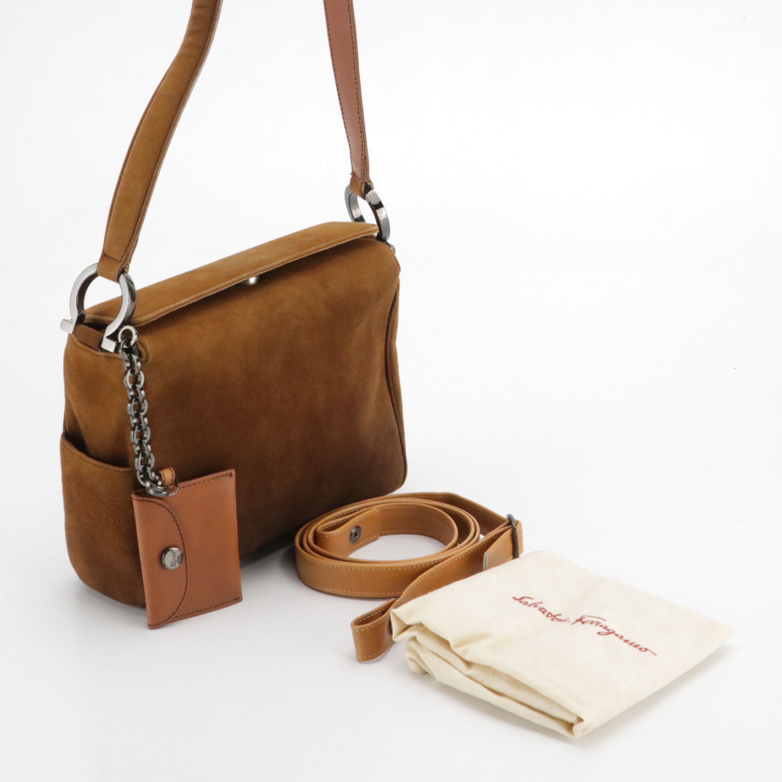 Salvatore Ferragamo Two-Way Bag in Brown Suede and Calfskin Leather