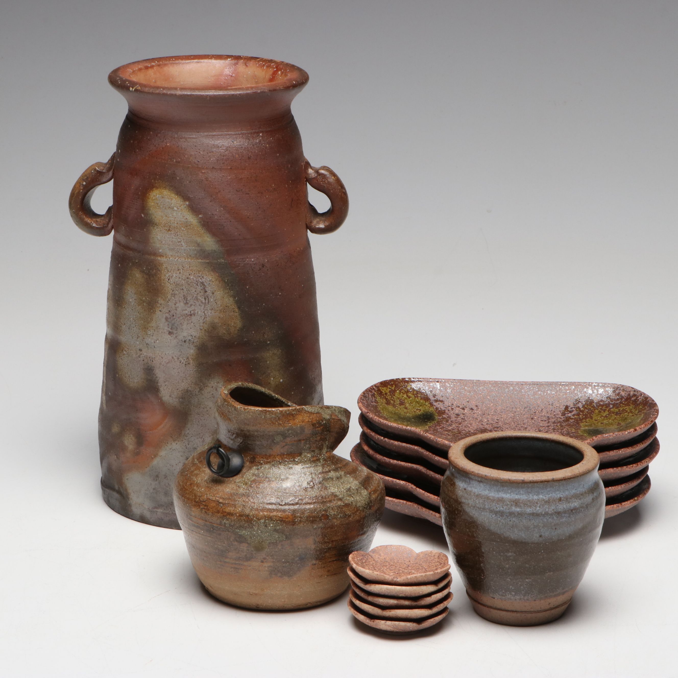 Japanese Bizen Ware Art Pottery Vases and Dishes