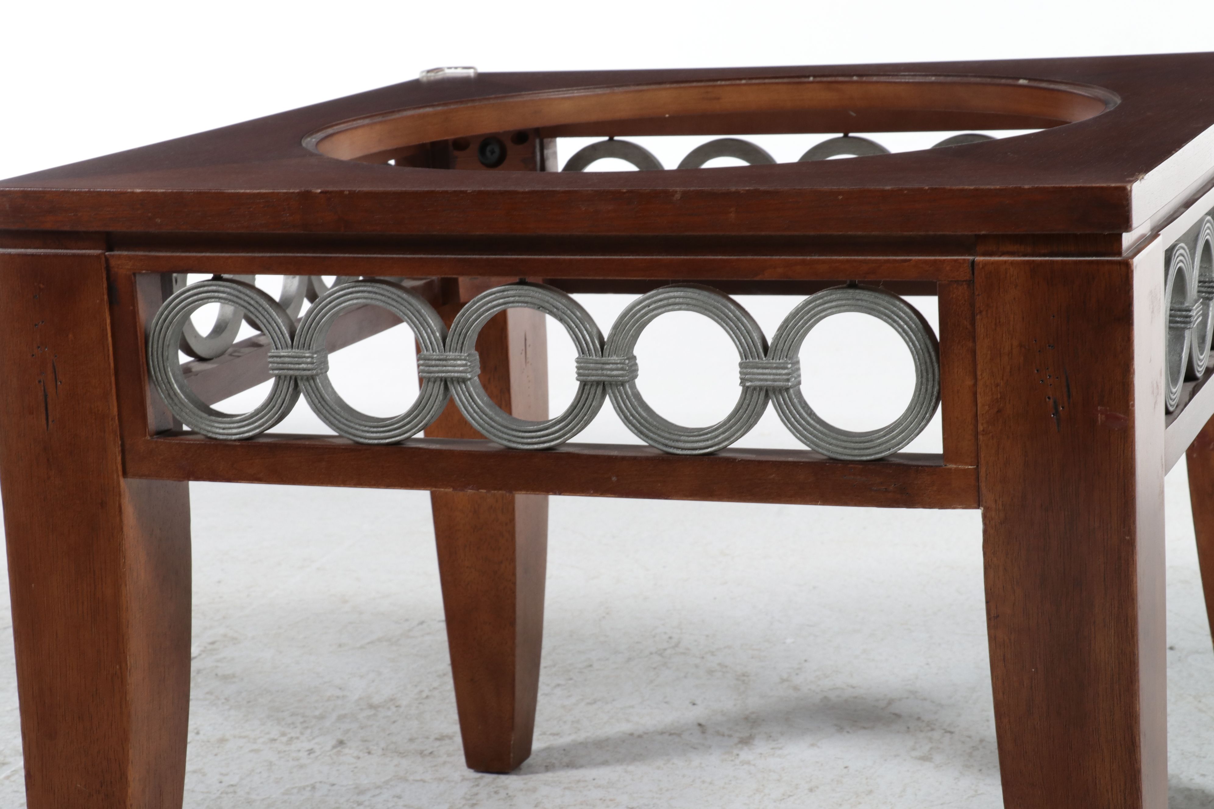 Pair of Contemporary Cherry and Metal Interlocking Ring Side Tables