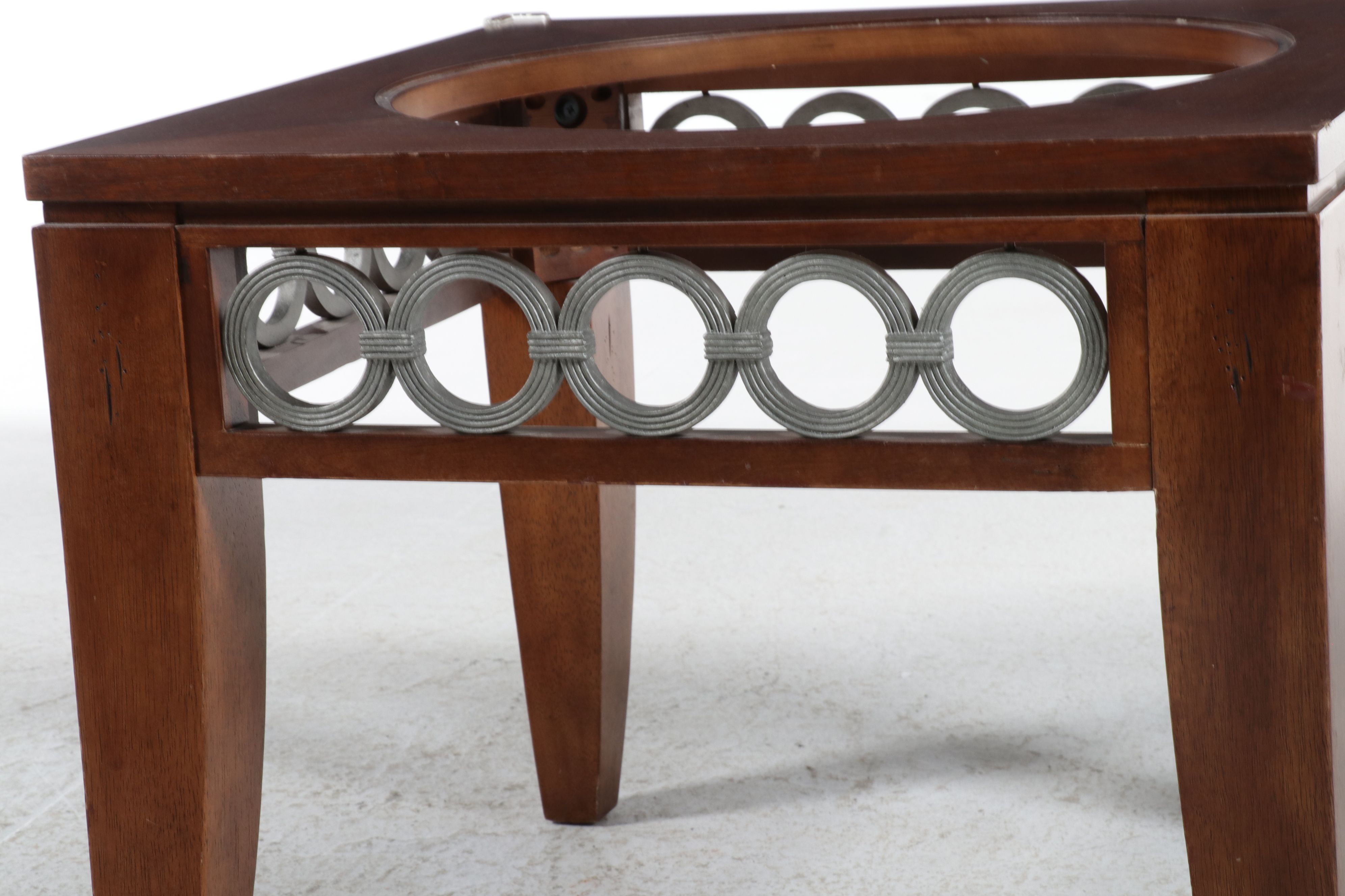 Pair of Contemporary Cherry and Metal Interlocking Ring Side Tables