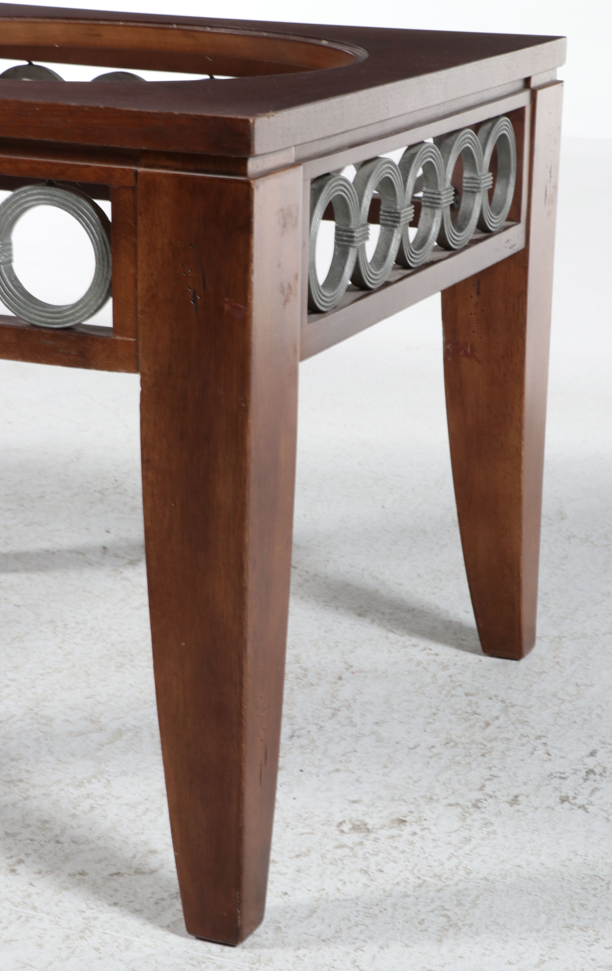 Pair of Contemporary Cherry and Metal Interlocking Ring Side Tables