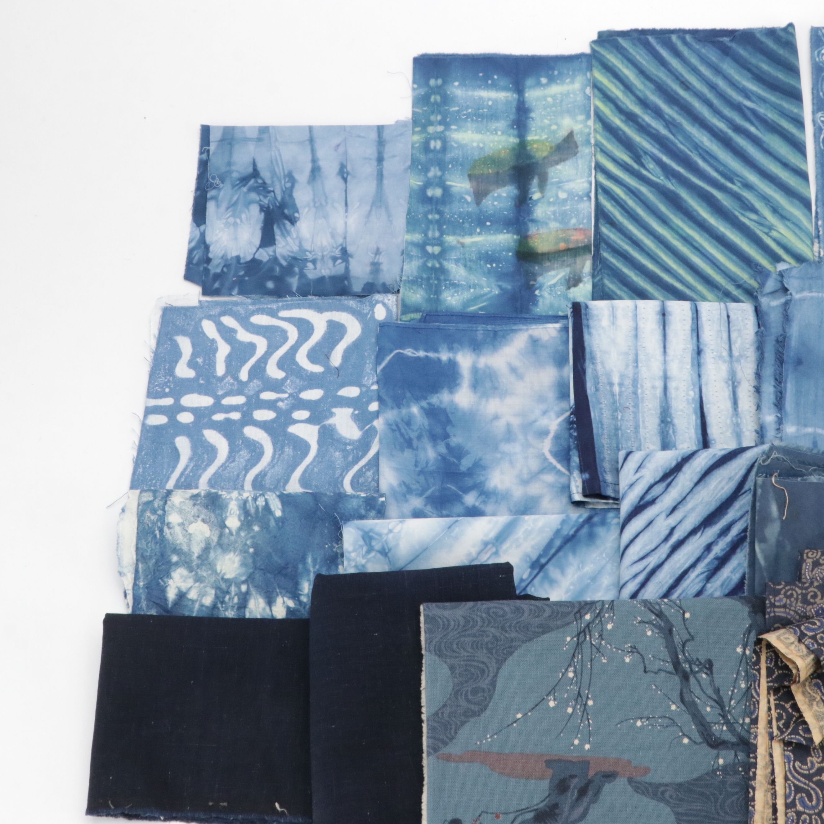 Ikat, Shibori, Blockprint and More Indigo Textile Remnants