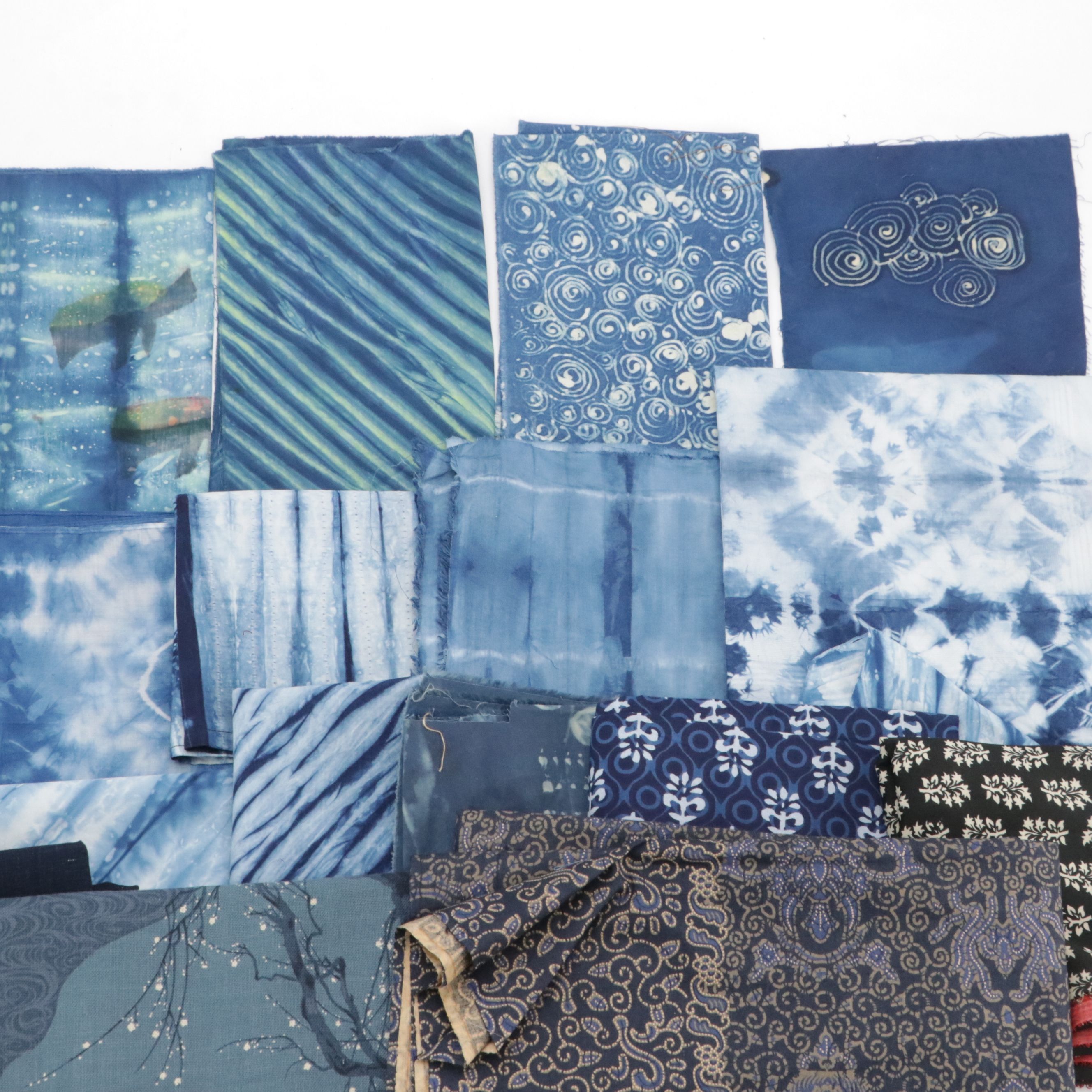 Ikat, Shibori, Blockprint and More Indigo Textile Remnants