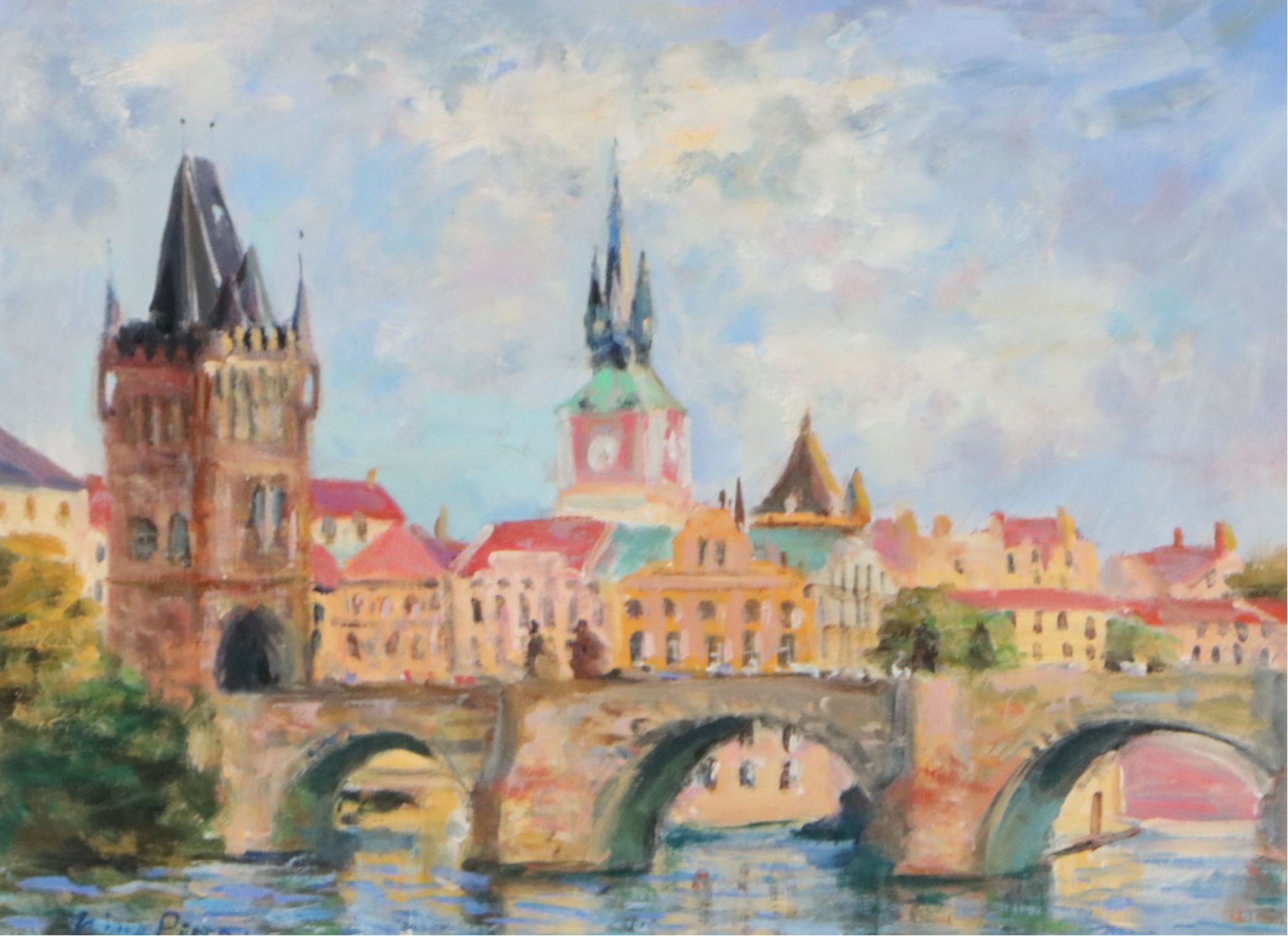Nino Pippa Oil Painting "Prague - Charles Bridge - Fall," 2016