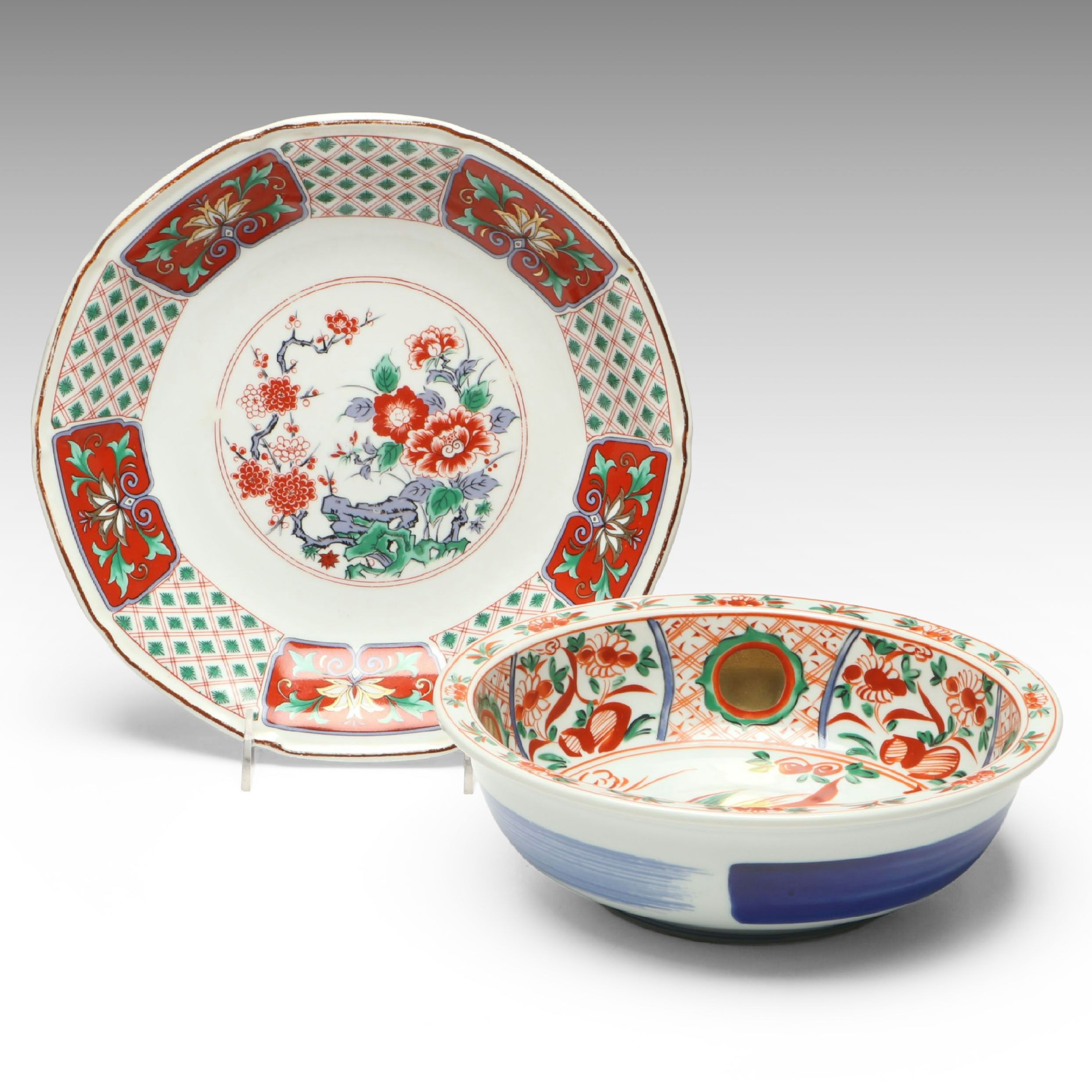 Japanese Imari Porcelain Serving Bowl and Platter