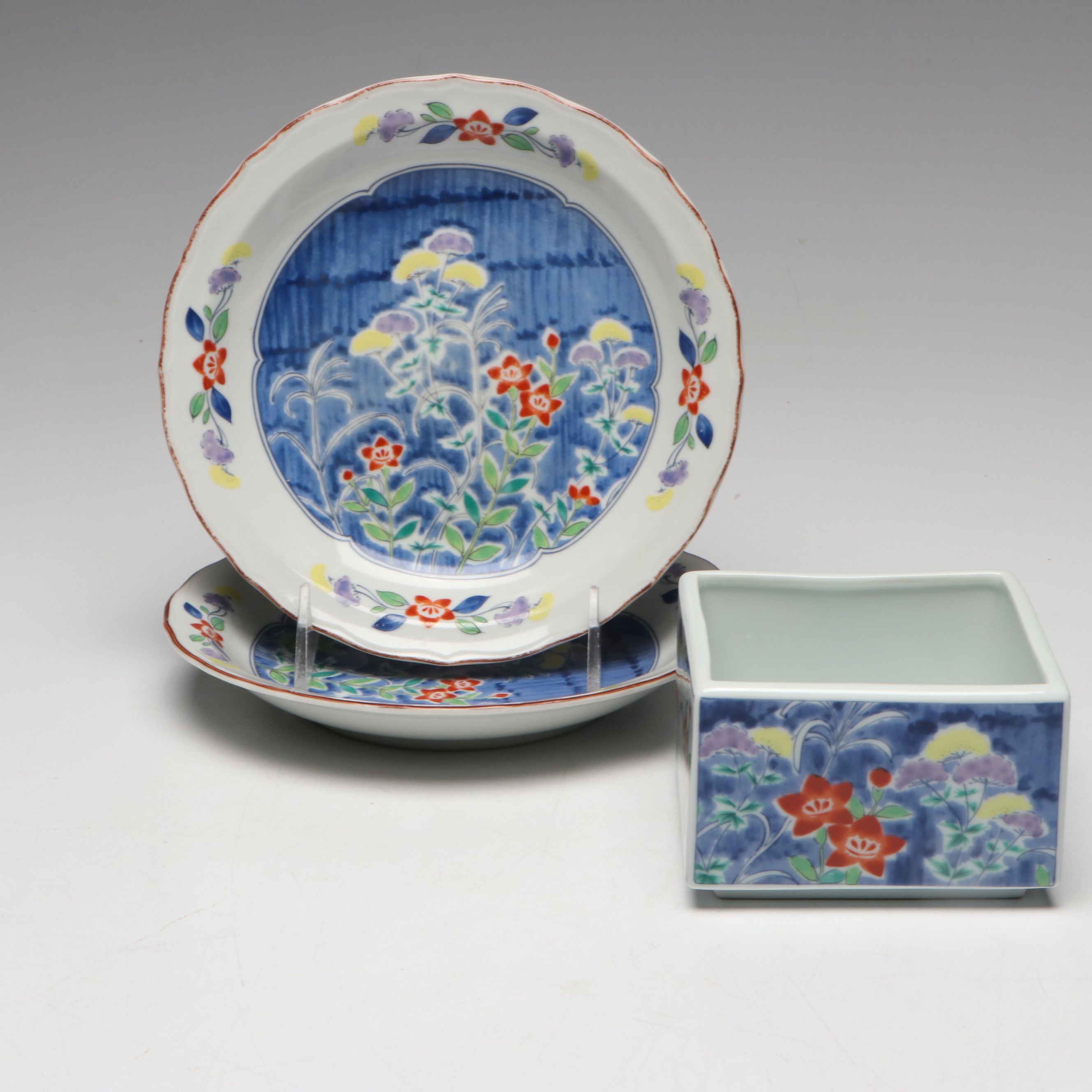 Kozan Gama and Other Japanese Porcelain Bowls with Floral and Radish Motifs