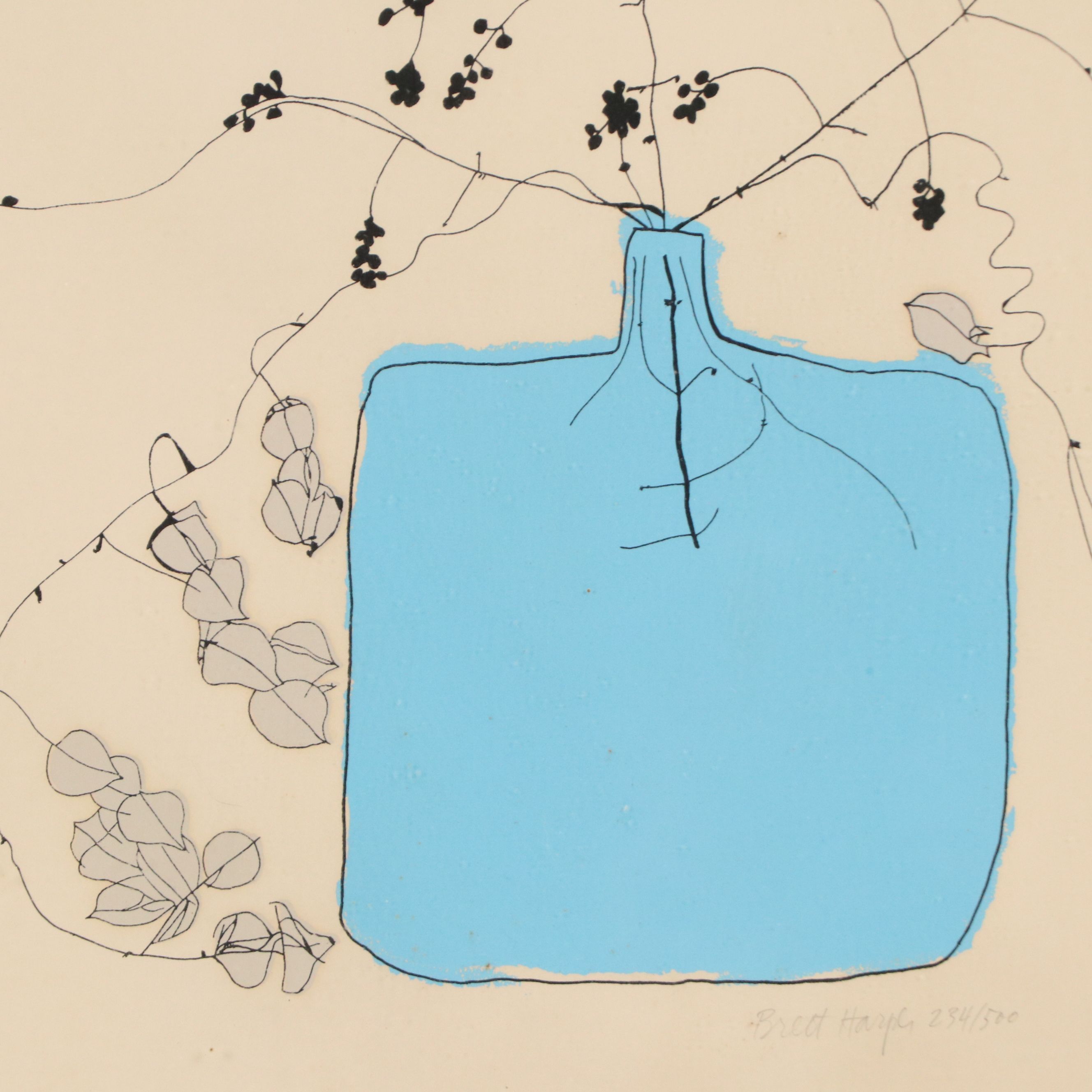 Brett Harper Serigraph of Plant Cuttings in Vase