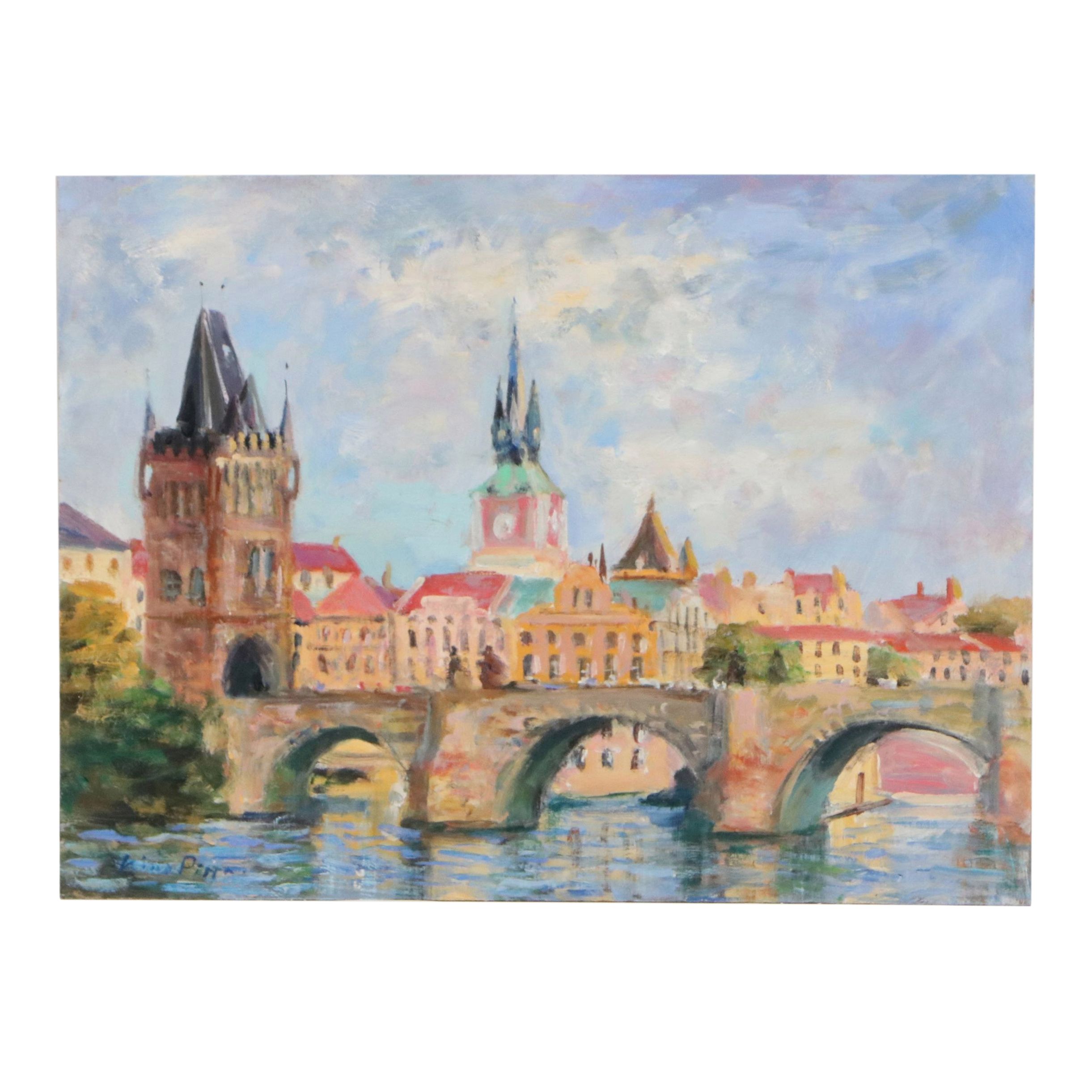 Nino Pippa Oil Painting "Prague - Charles Bridge - Fall," 2016