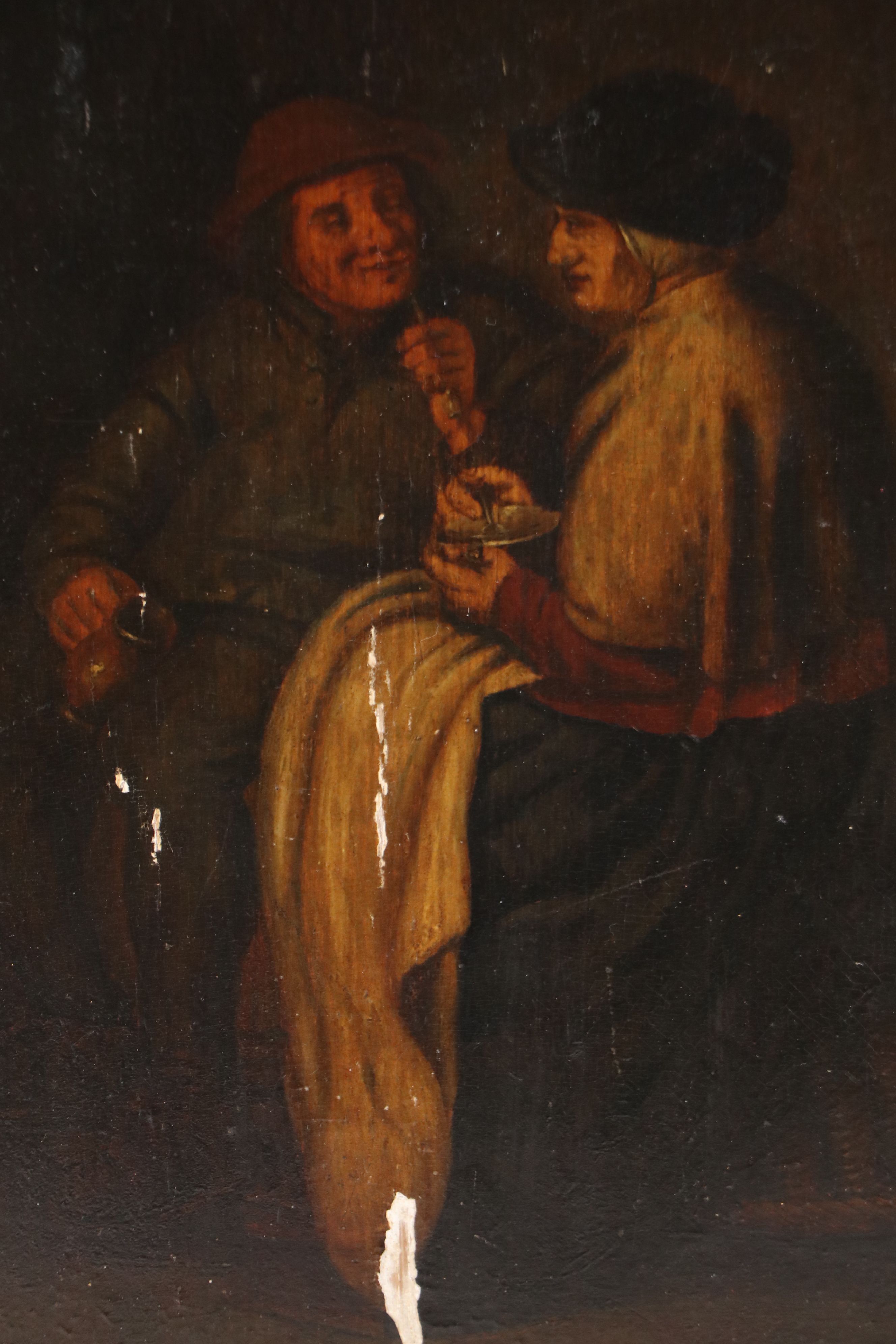 Dutch School Genre Oil Painting of Figures in Interior Scene, Late 17th Century