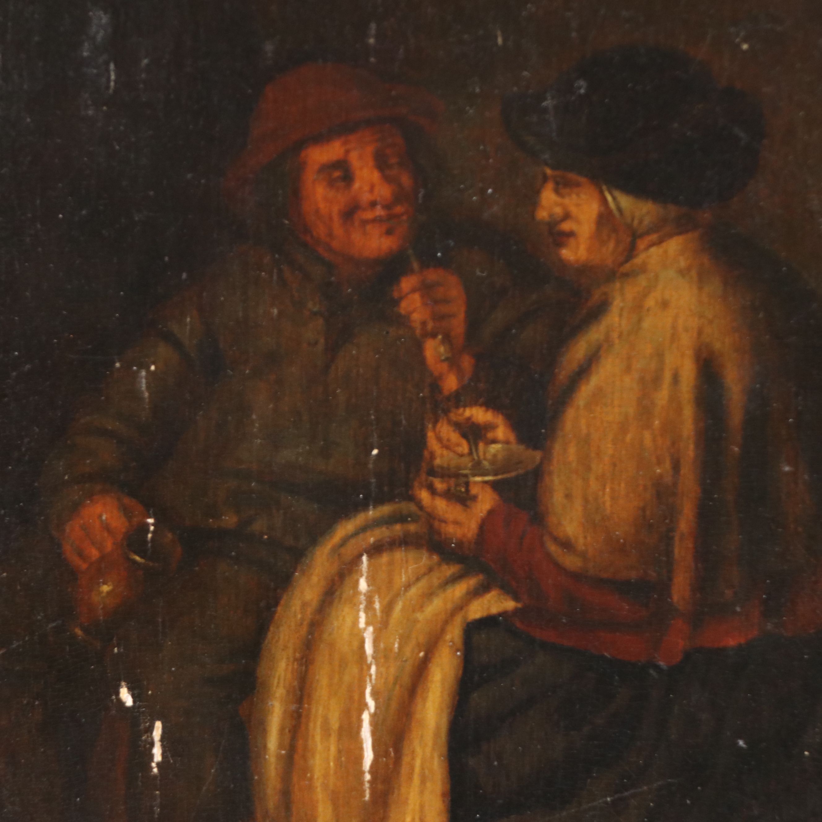 Dutch School Genre Oil Painting of Figures in Interior Scene, Late 17th Century