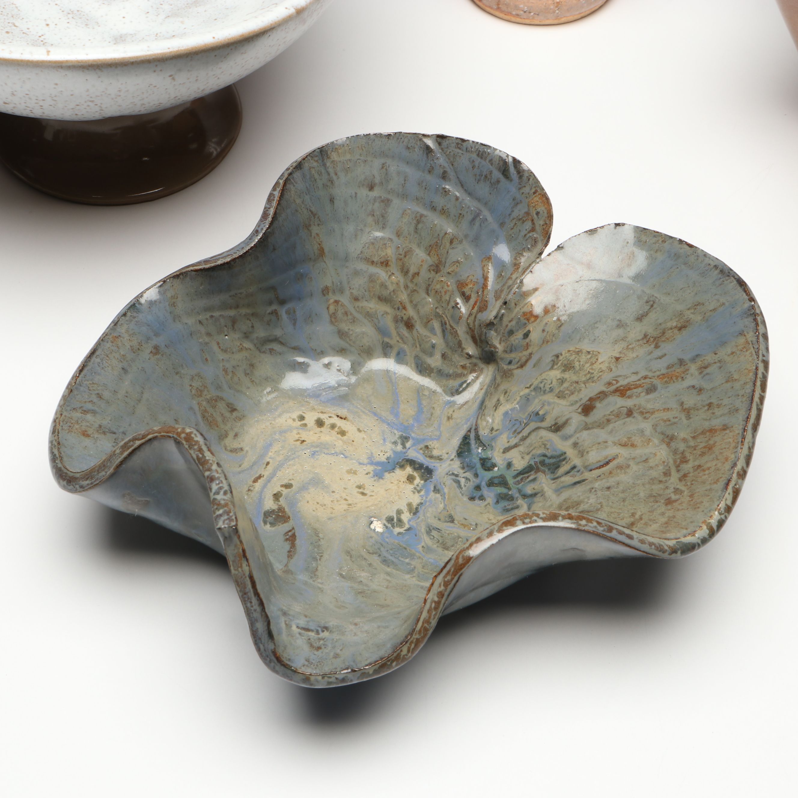 Frankoma Fluted Bowl with Other Studio Art Pottery Bowls and Vases