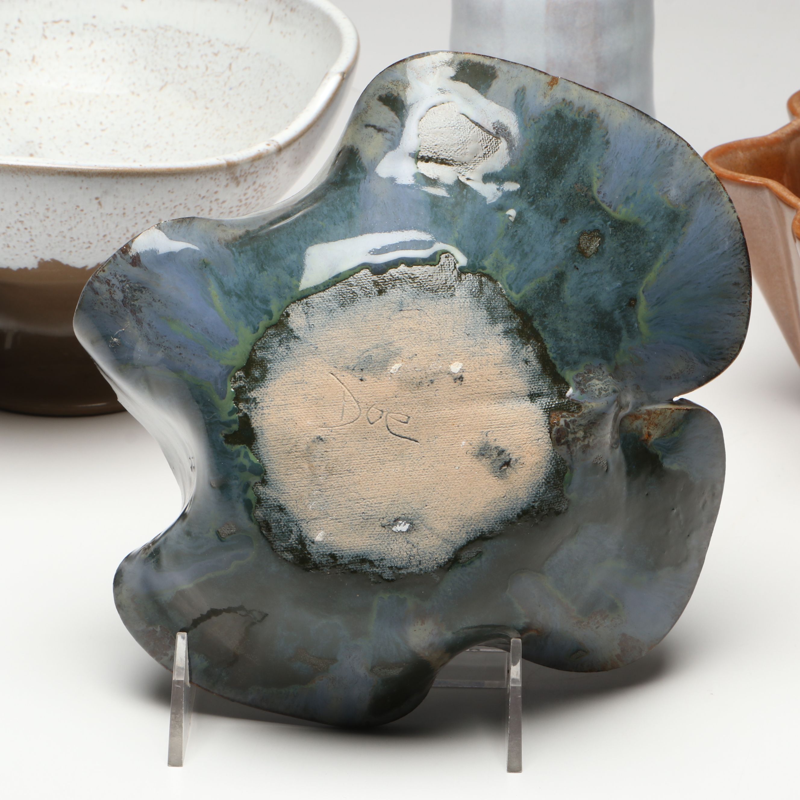 Frankoma Fluted Bowl with Other Studio Art Pottery Bowls and Vases