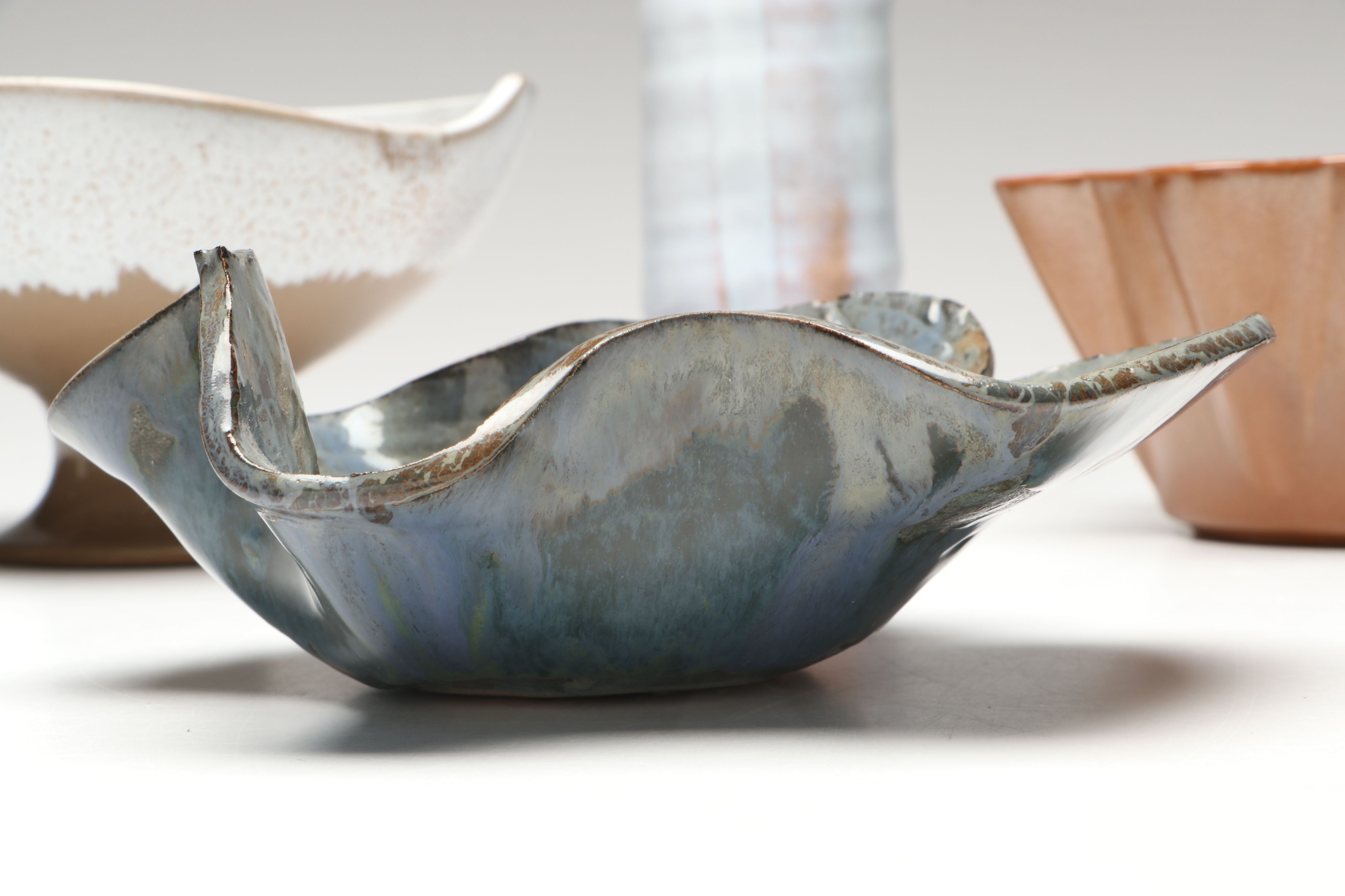 Frankoma Fluted Bowl with Other Studio Art Pottery Bowls and Vases