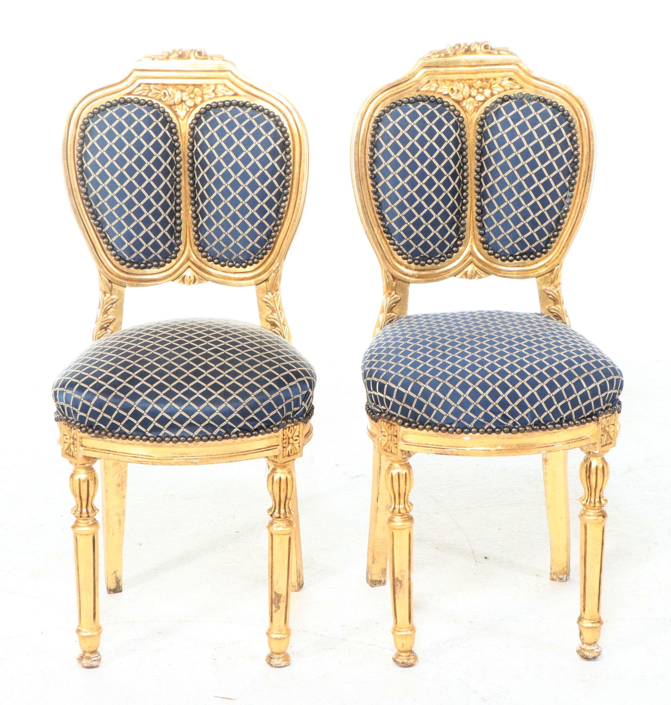Pair of Louis XVI Style Giltwood Side Chairs, 20th Century