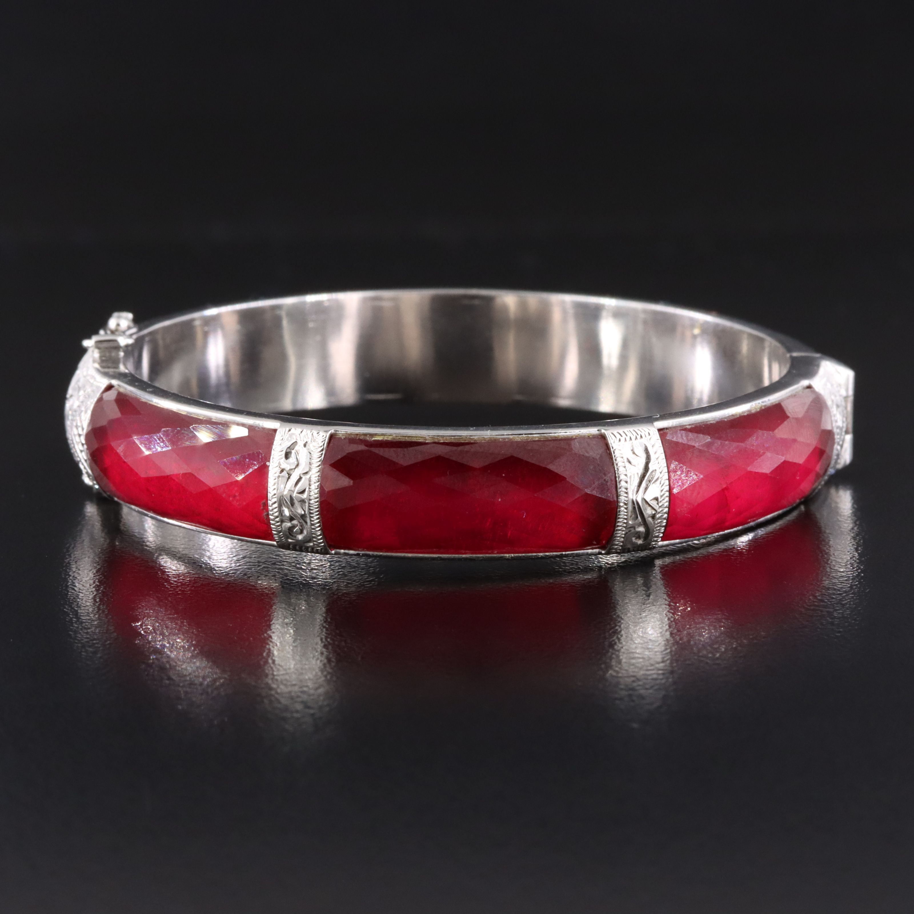 Sterling Lab Grown Ruby Inlay Bangle