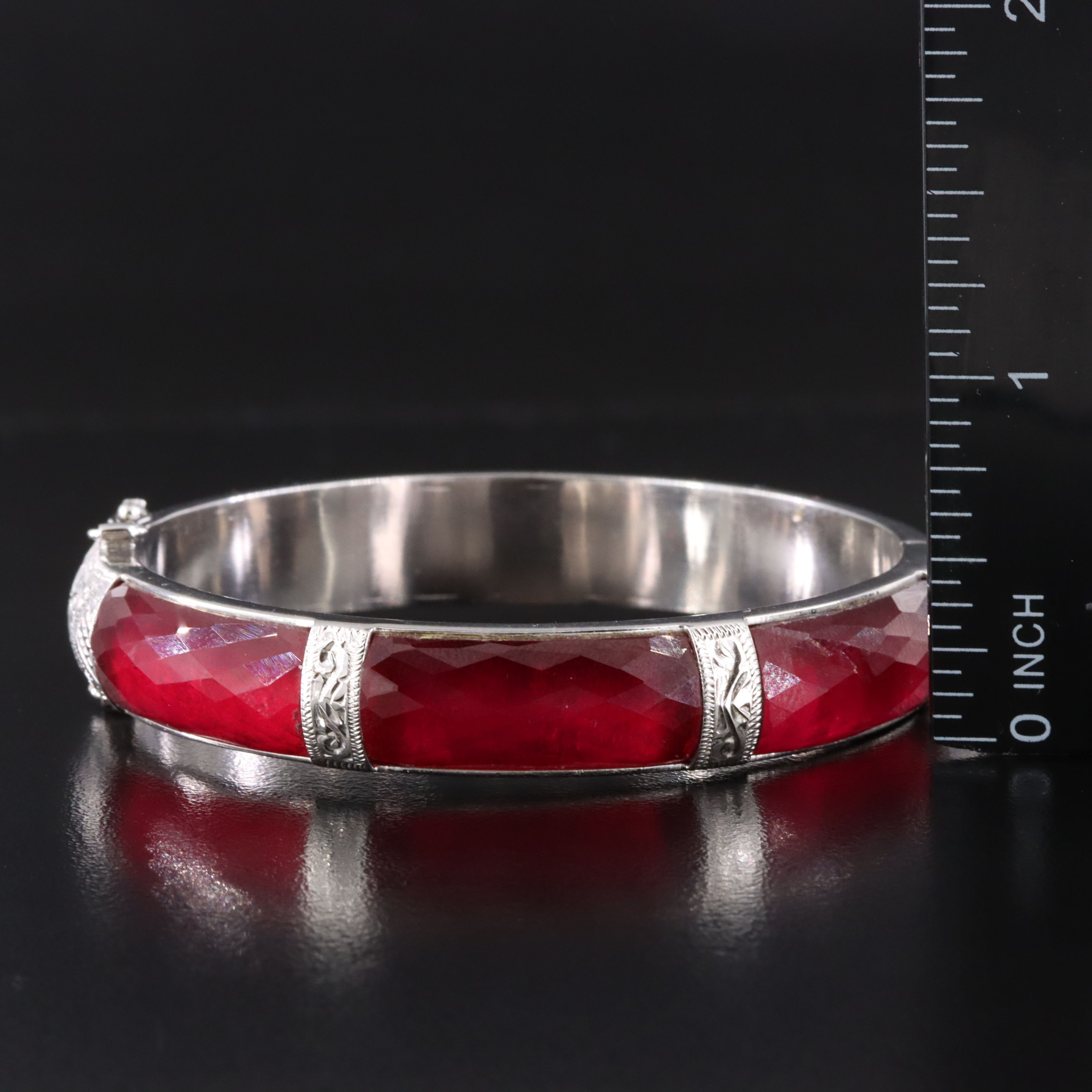 Sterling Lab Grown Ruby Inlay Bangle