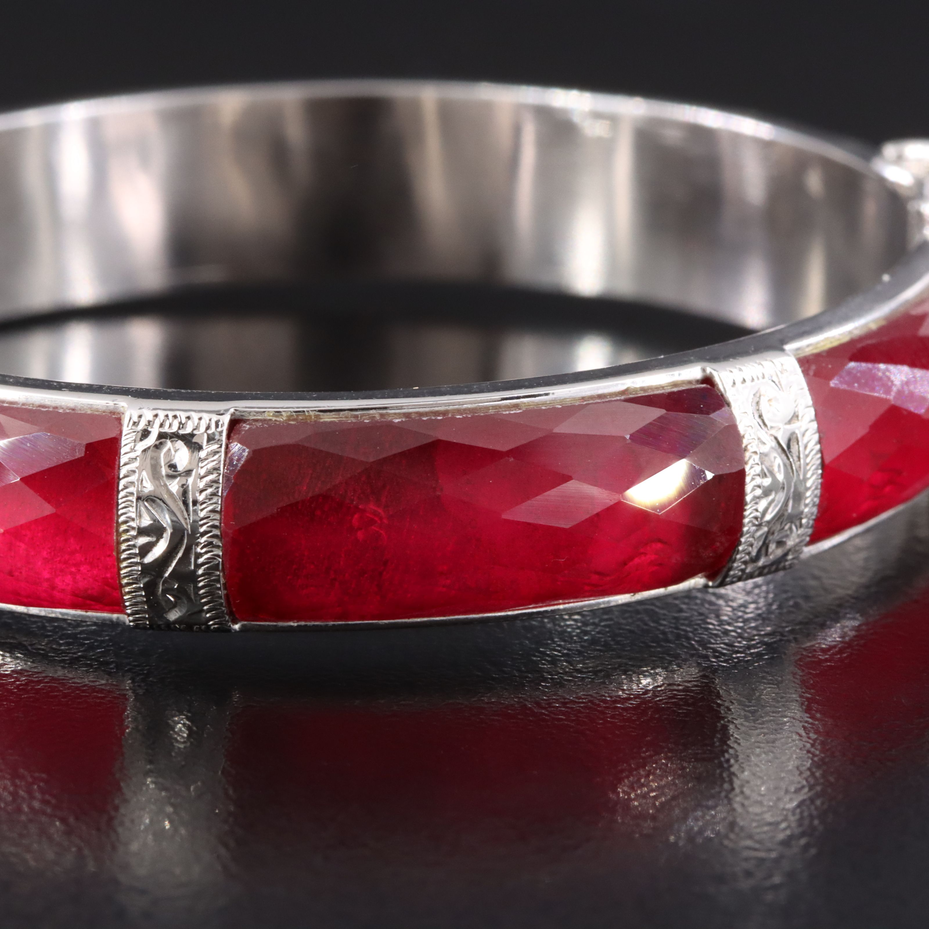 Sterling Lab Grown Ruby Inlay Bangle