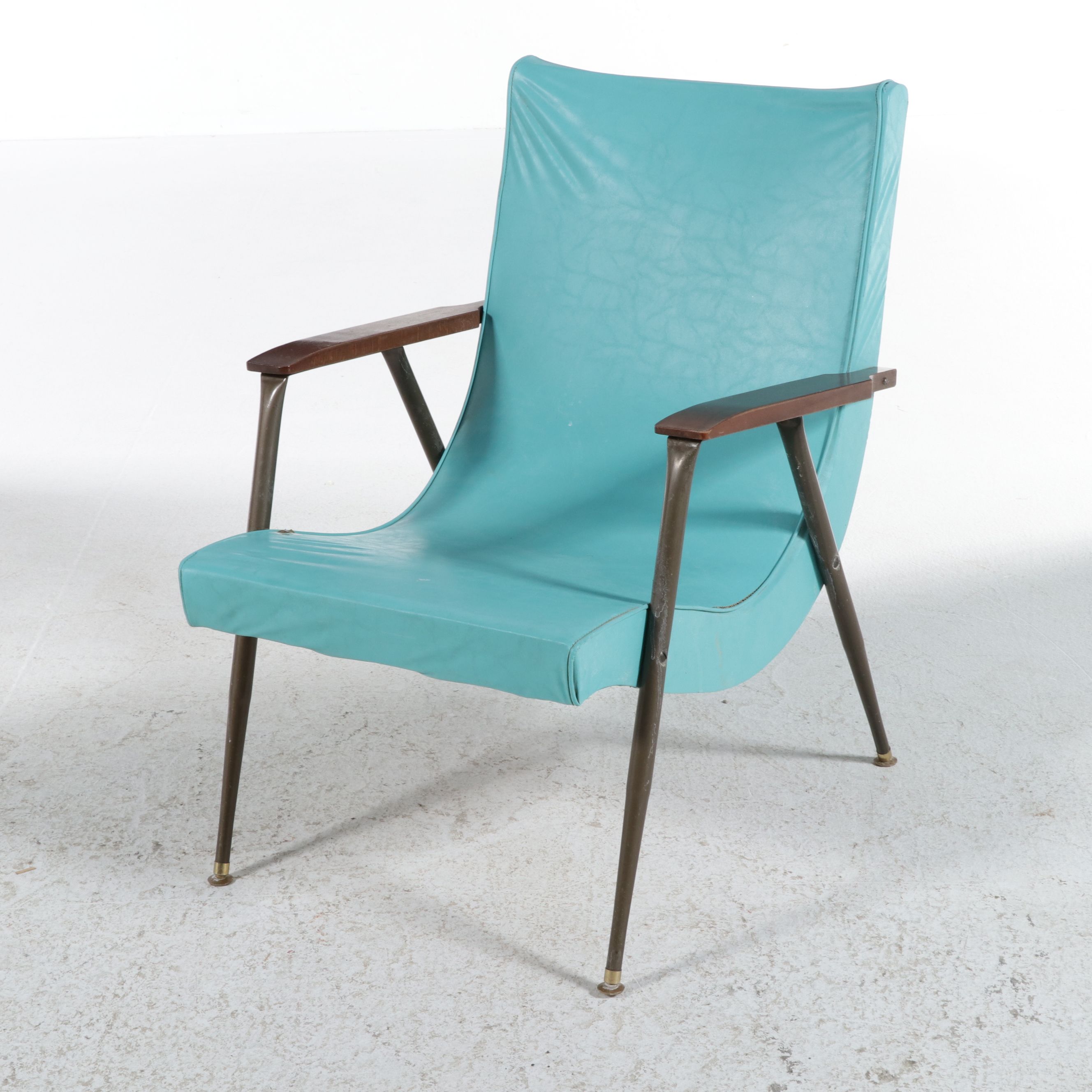 Mid Century Modern Turquoise Vinyl Lounge Chair