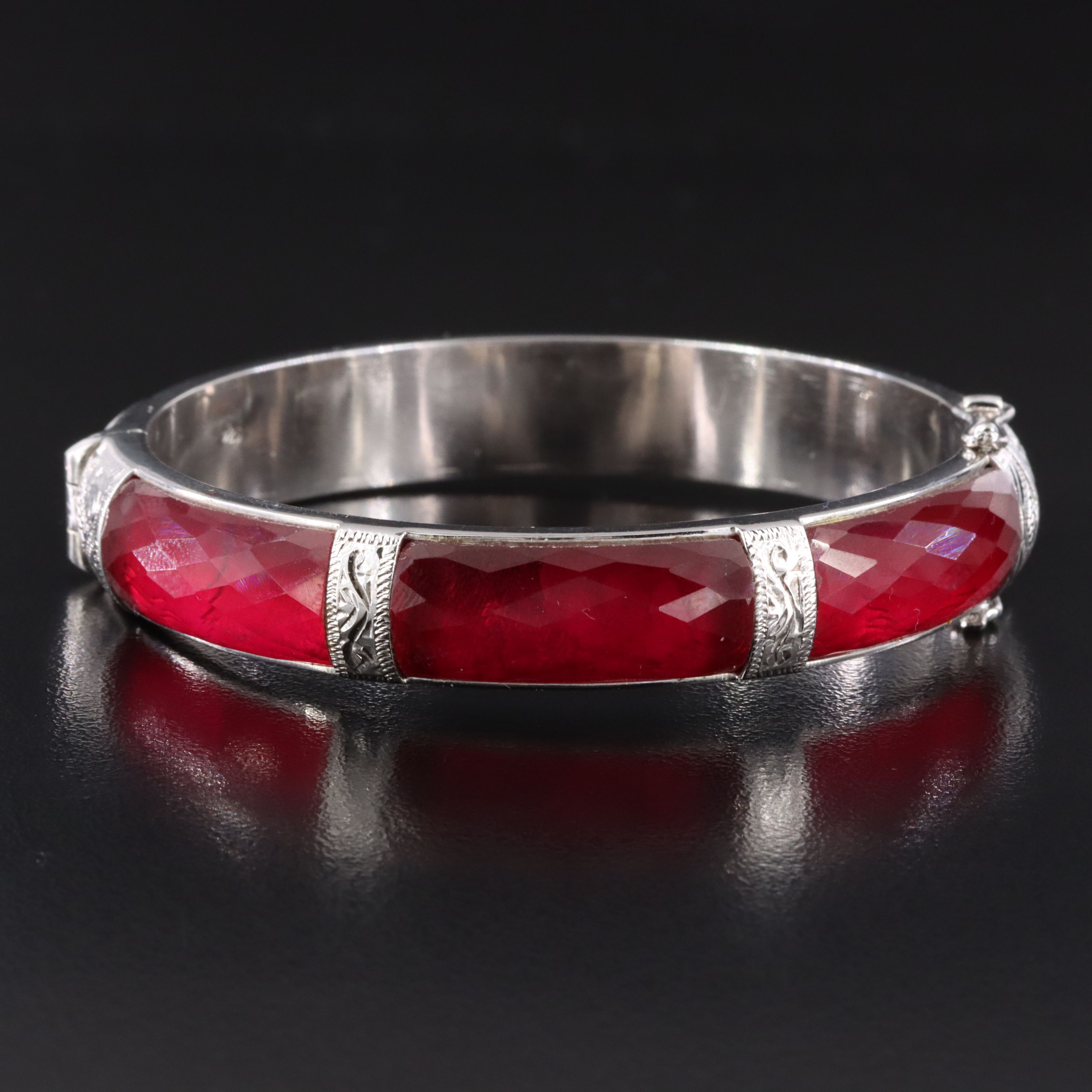 Sterling Lab Grown Ruby Inlay Bangle