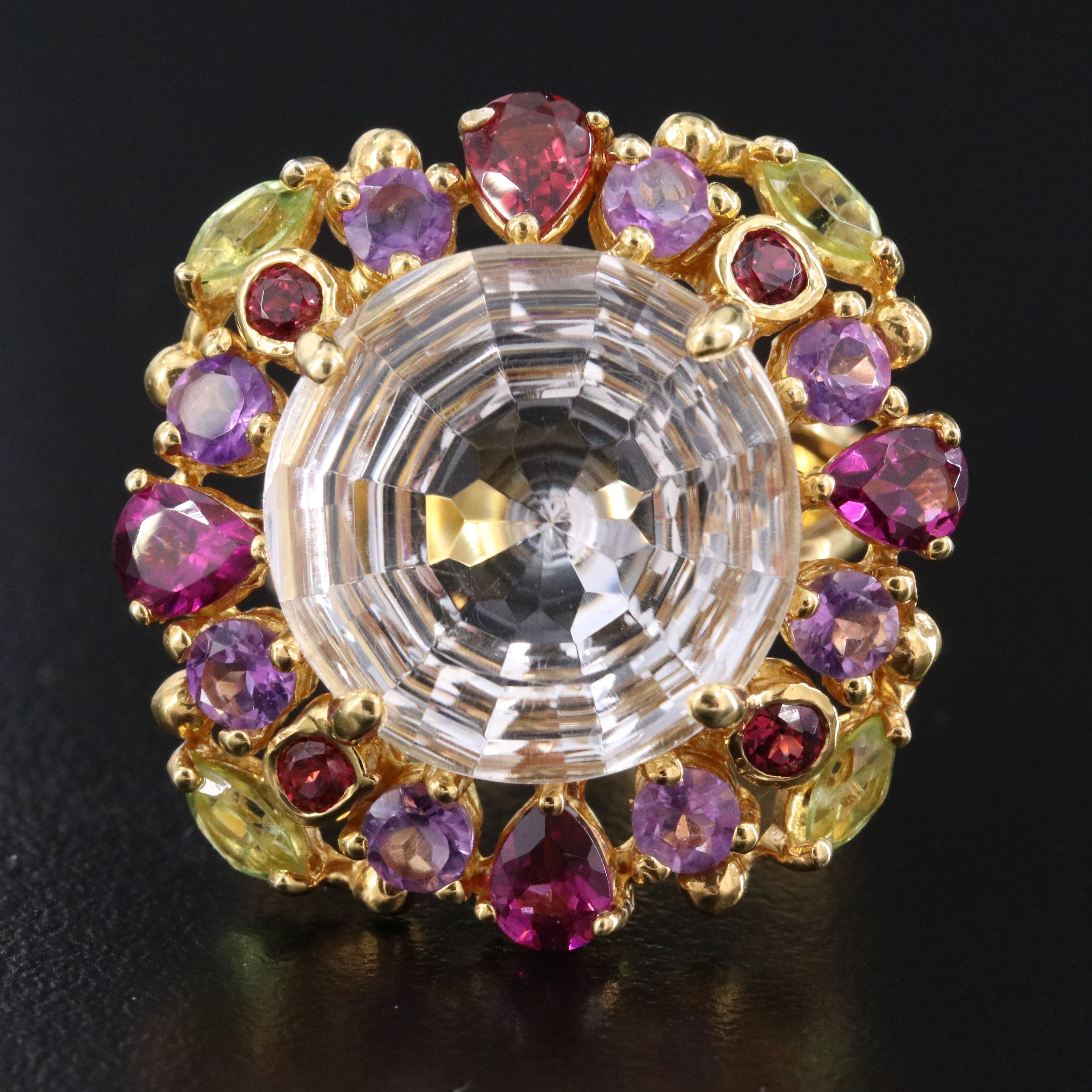 Sterling Rock Crystal and Amethyst Ring