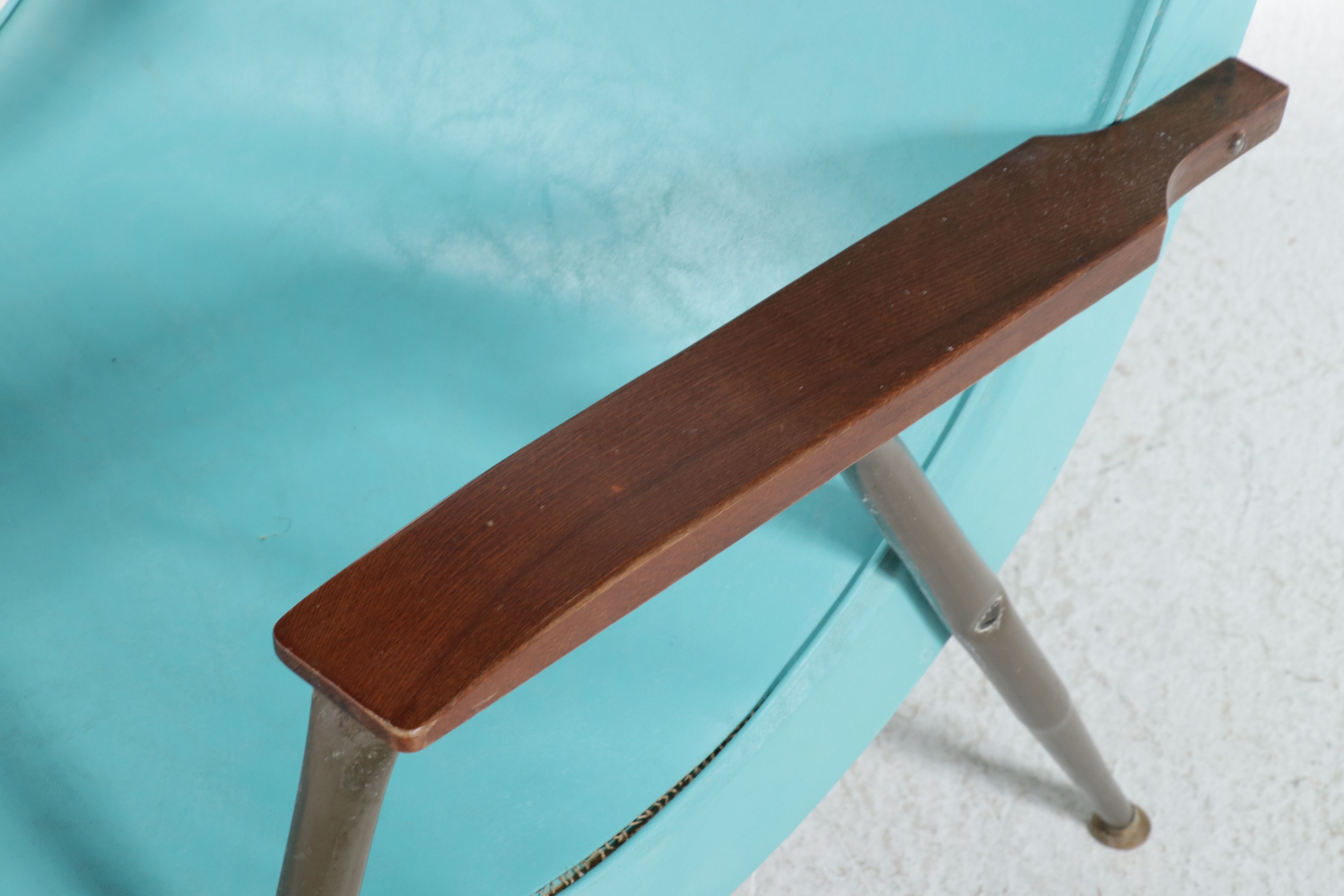 Mid Century Modern Turquoise Vinyl Lounge Chair