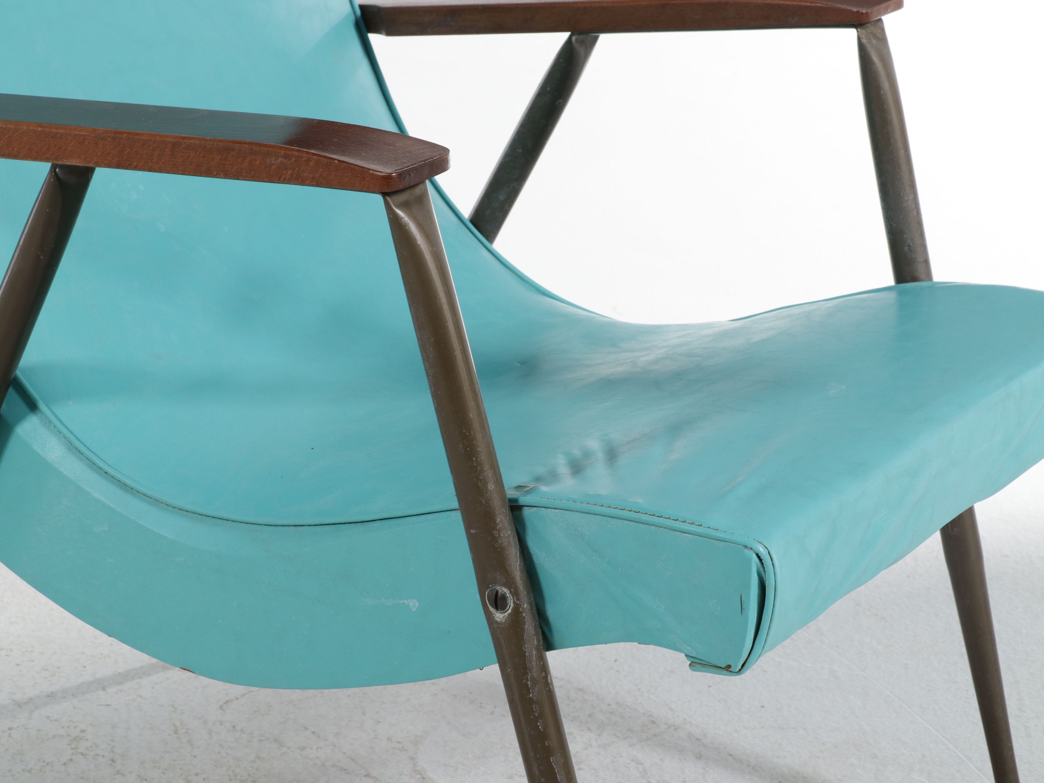Mid Century Modern Turquoise Vinyl Lounge Chair