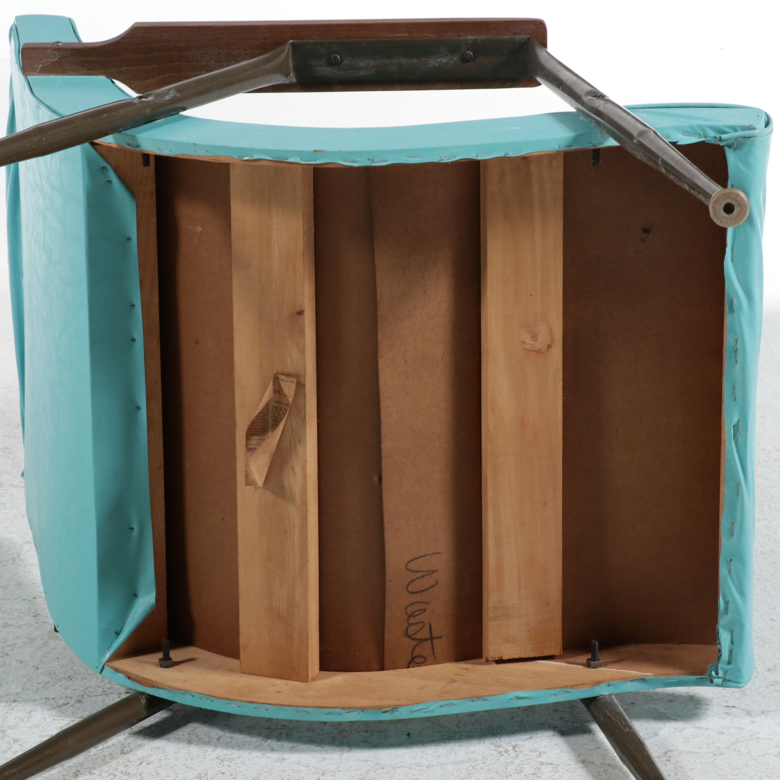 Mid Century Modern Turquoise Vinyl Lounge Chair