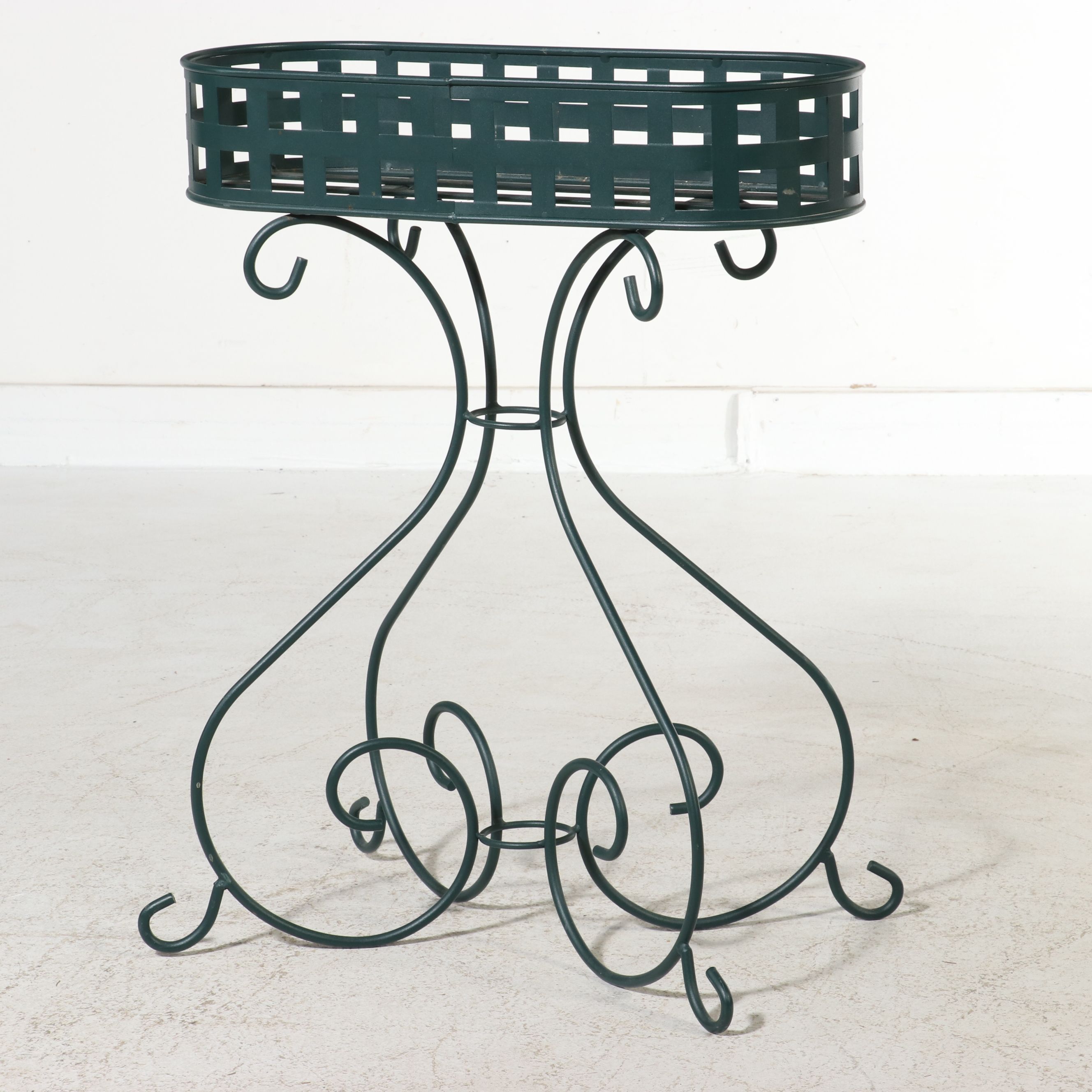 Victorian Style Wrought Iron and Basket Weave Fern Planter Stand