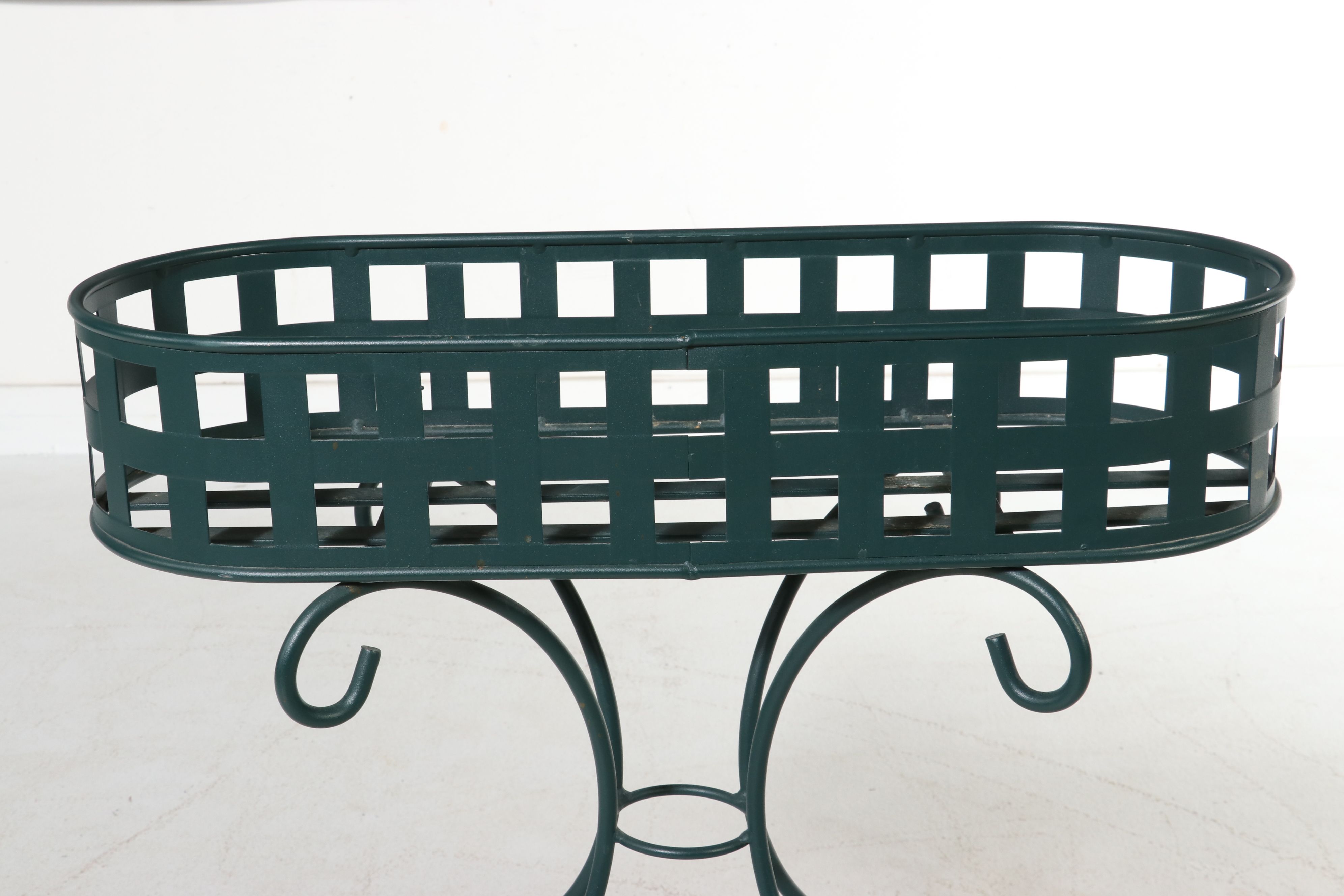 Victorian Style Wrought Iron and Basket Weave Fern Planter Stand