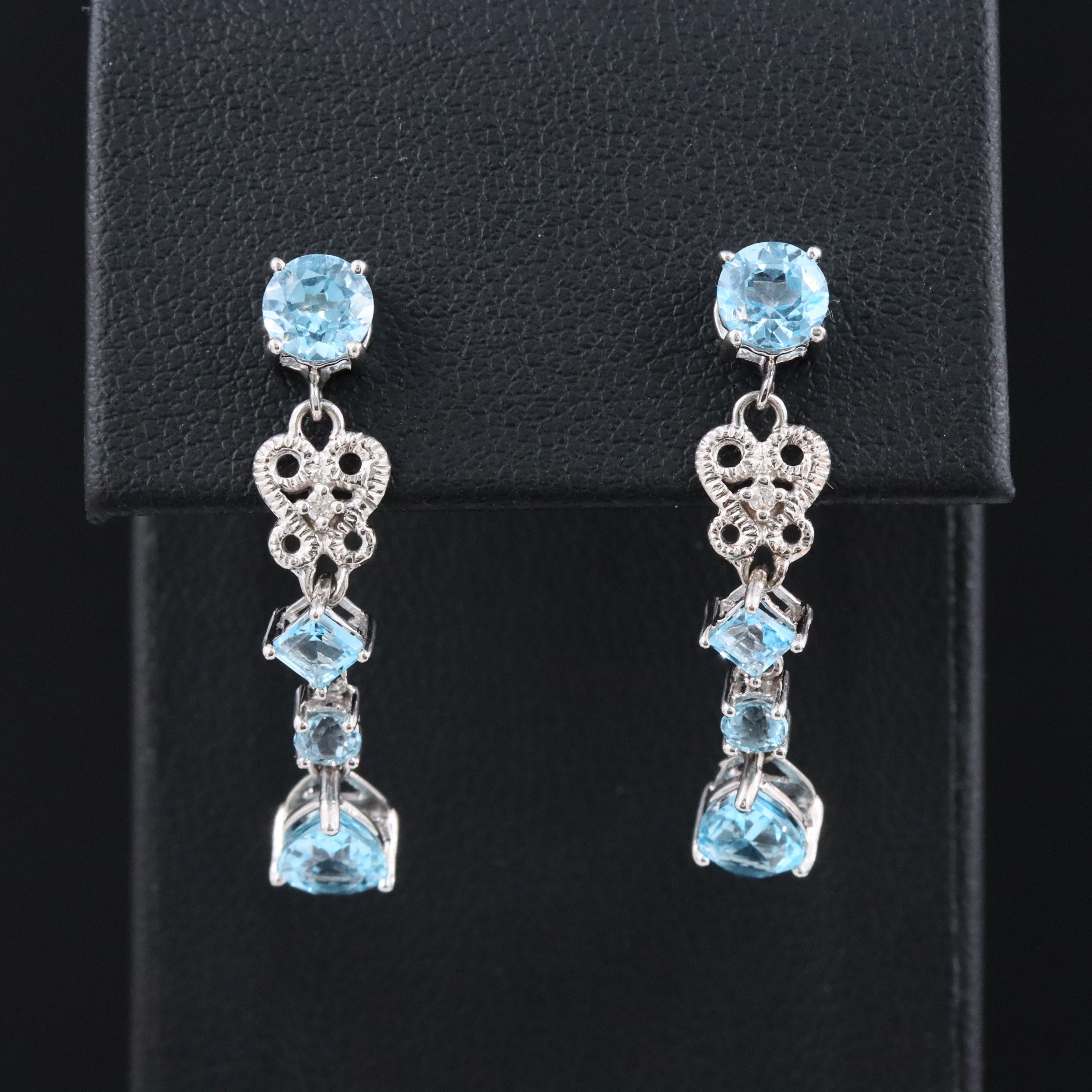 14K Blue Topaz and Diamond Drop Earrings