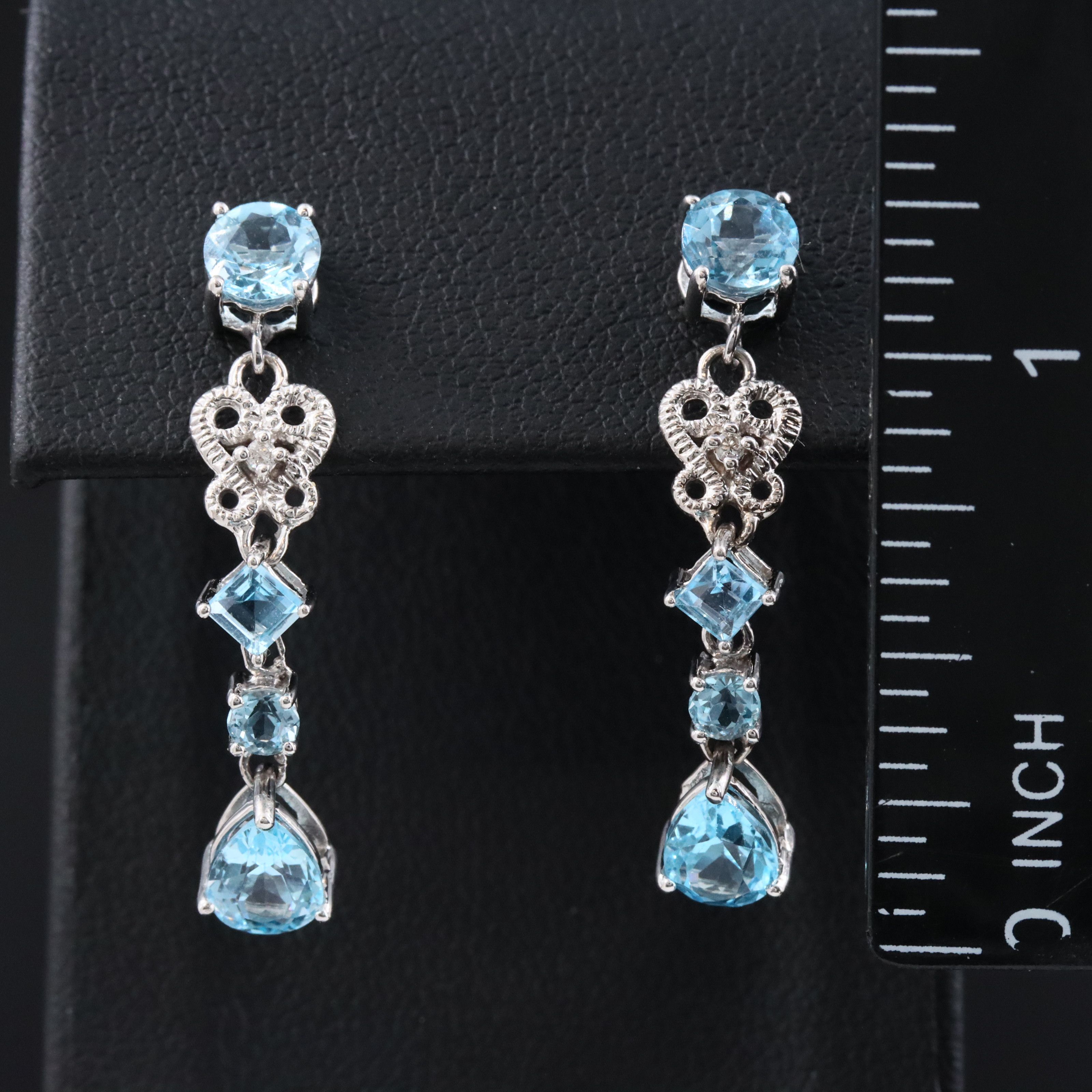 14K Blue Topaz and Diamond Drop Earrings