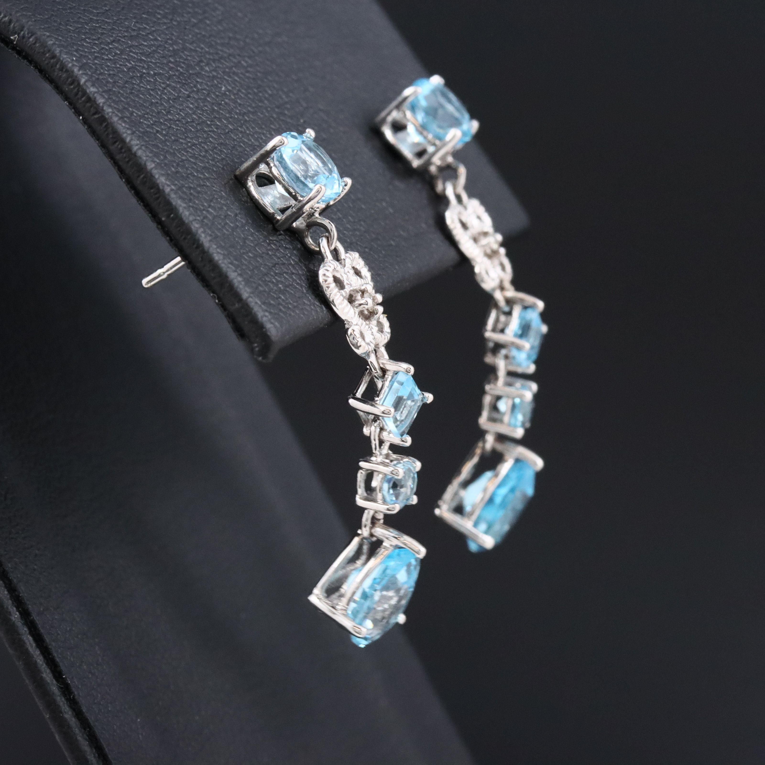 14K Blue Topaz and Diamond Drop Earrings